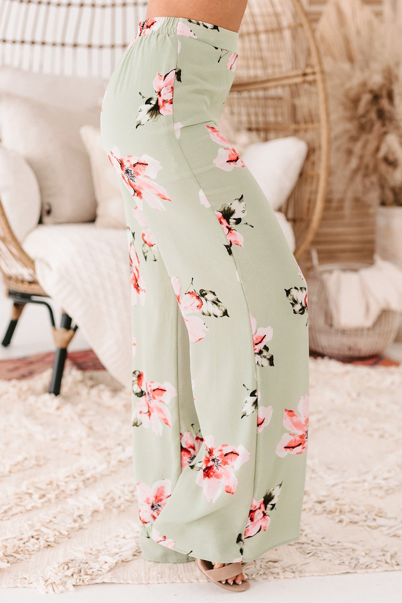 Cancun Crush Floral High Rise Wide Leg Pants (Green)-The Formal Wear