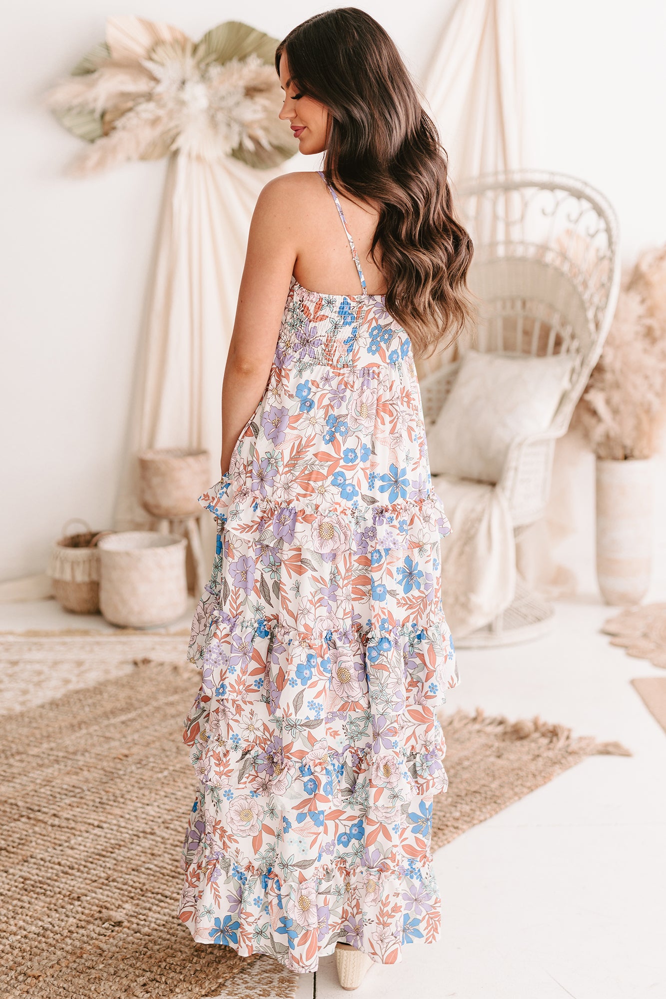 Off Topic Ruffle Tiered Floral Maxi Dress (Ivory/Multi)-The Formal Wear