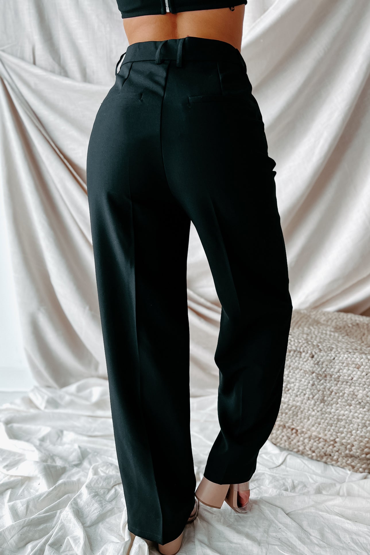 Crunching Numbers High Waisted Straight Leg Pants (Black)-The Formal Wear