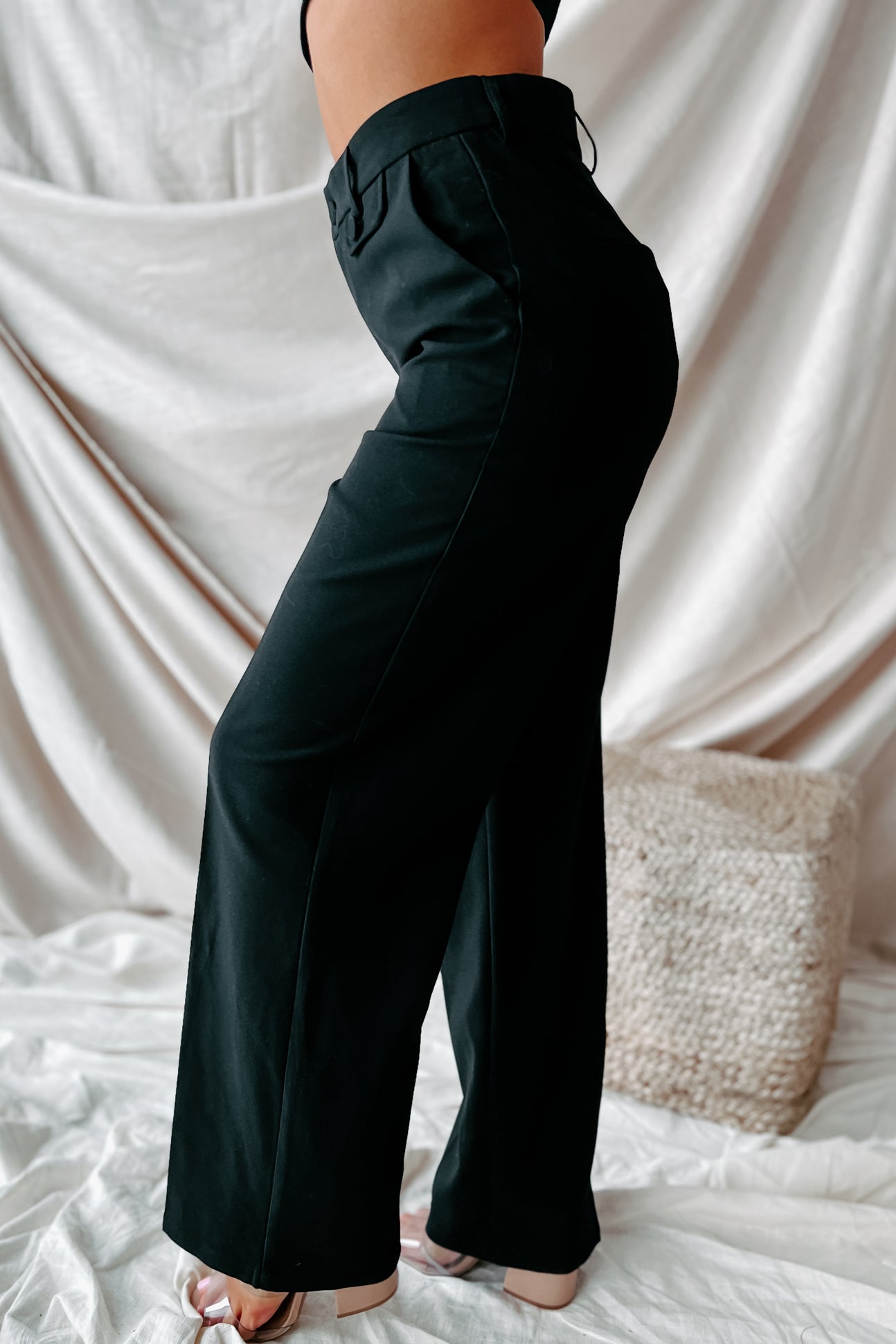 Crunching Numbers High Waisted Straight Leg Pants (Black)-The Formal Wear