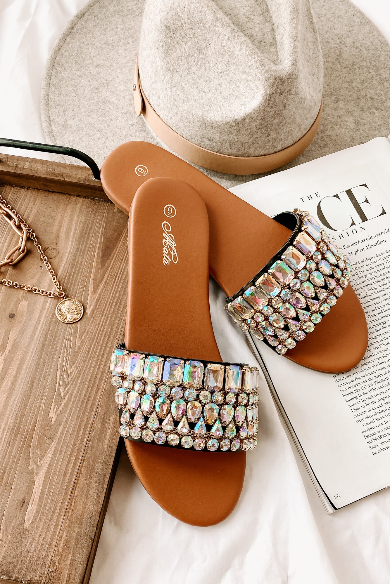 Svetlana Slip-On Gemstone Sandals (Black)-The Formal Wear