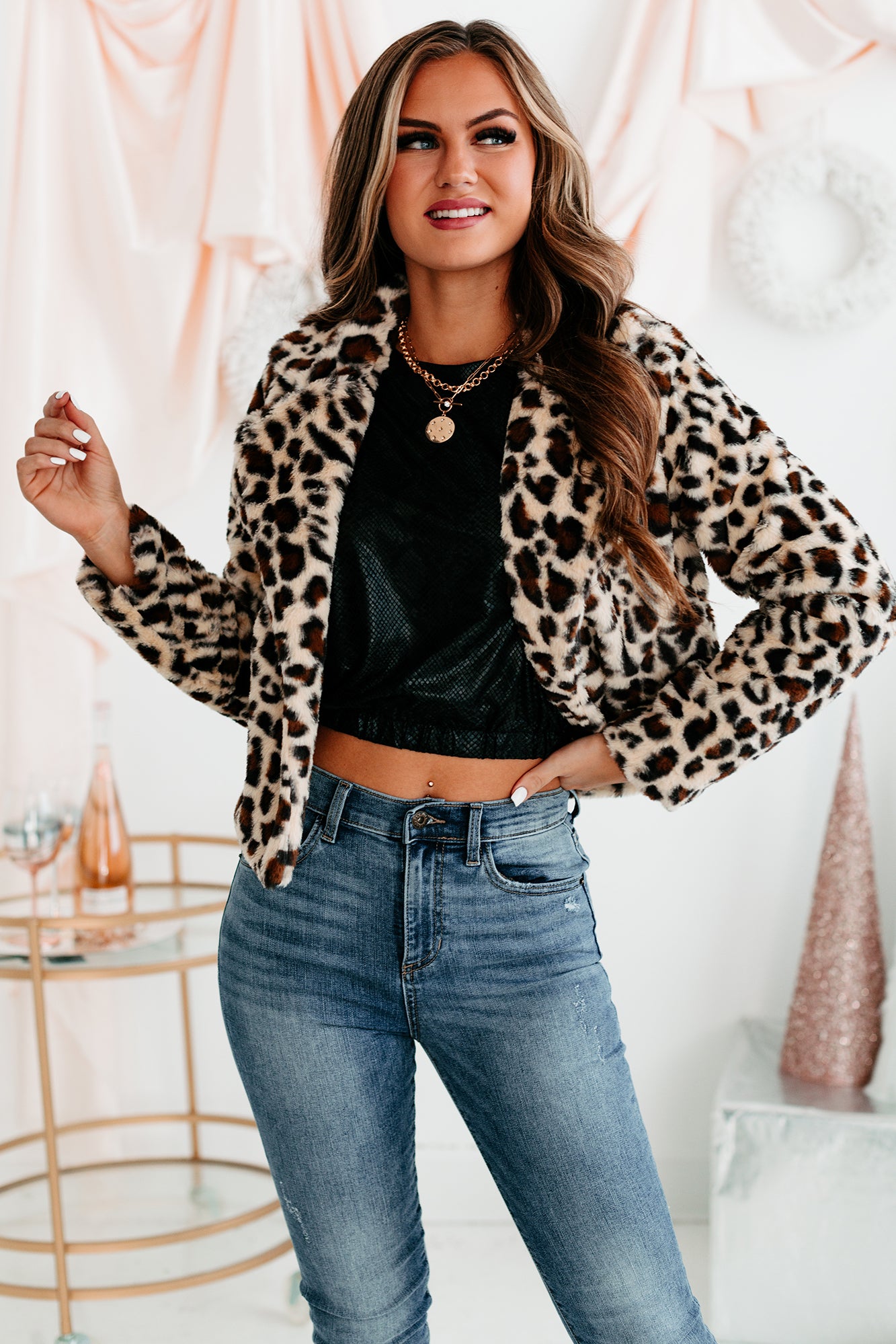Fancy Feels Leopard Print Faux Fur Jacket (Beige)-The Formal Wear