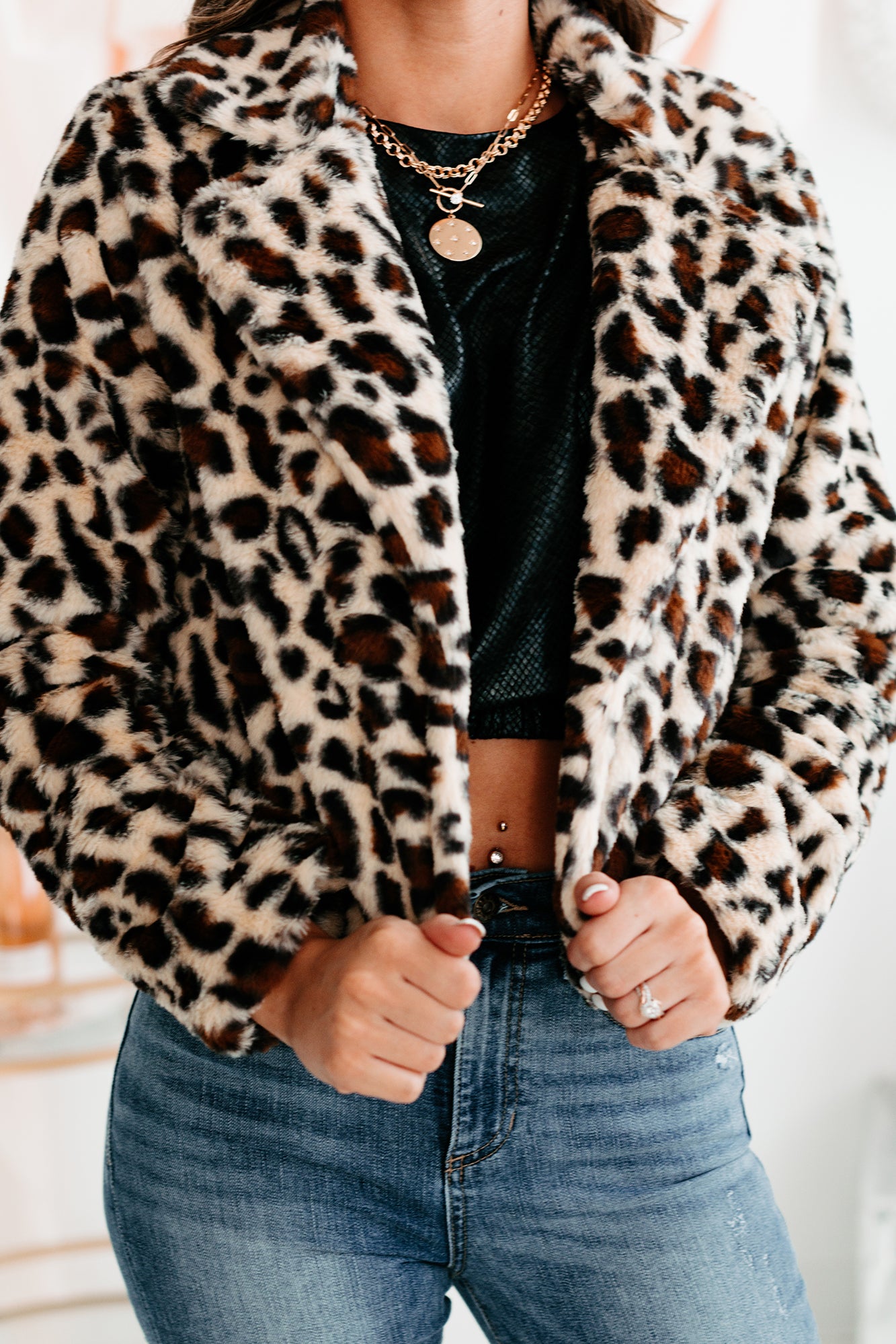 Fancy Feels Leopard Print Faux Fur Jacket (Beige)-The Formal Wear