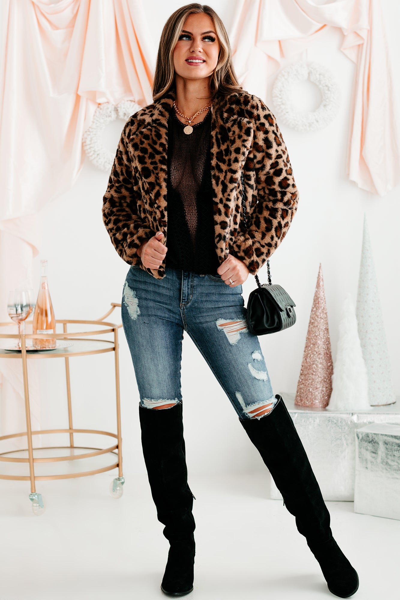 Fancy Feels Leopard Print Faux Fur Jacket (Brown)-The Formal Wear