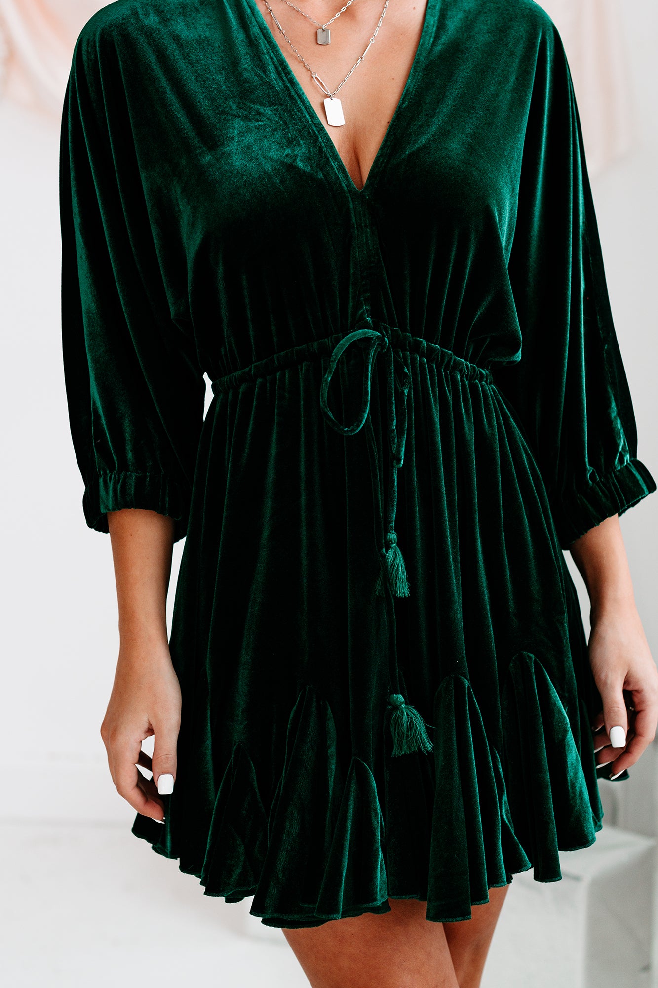 Holiday Happenings Velvet Mini Dress (Hunter Green)-The Formal Wear
