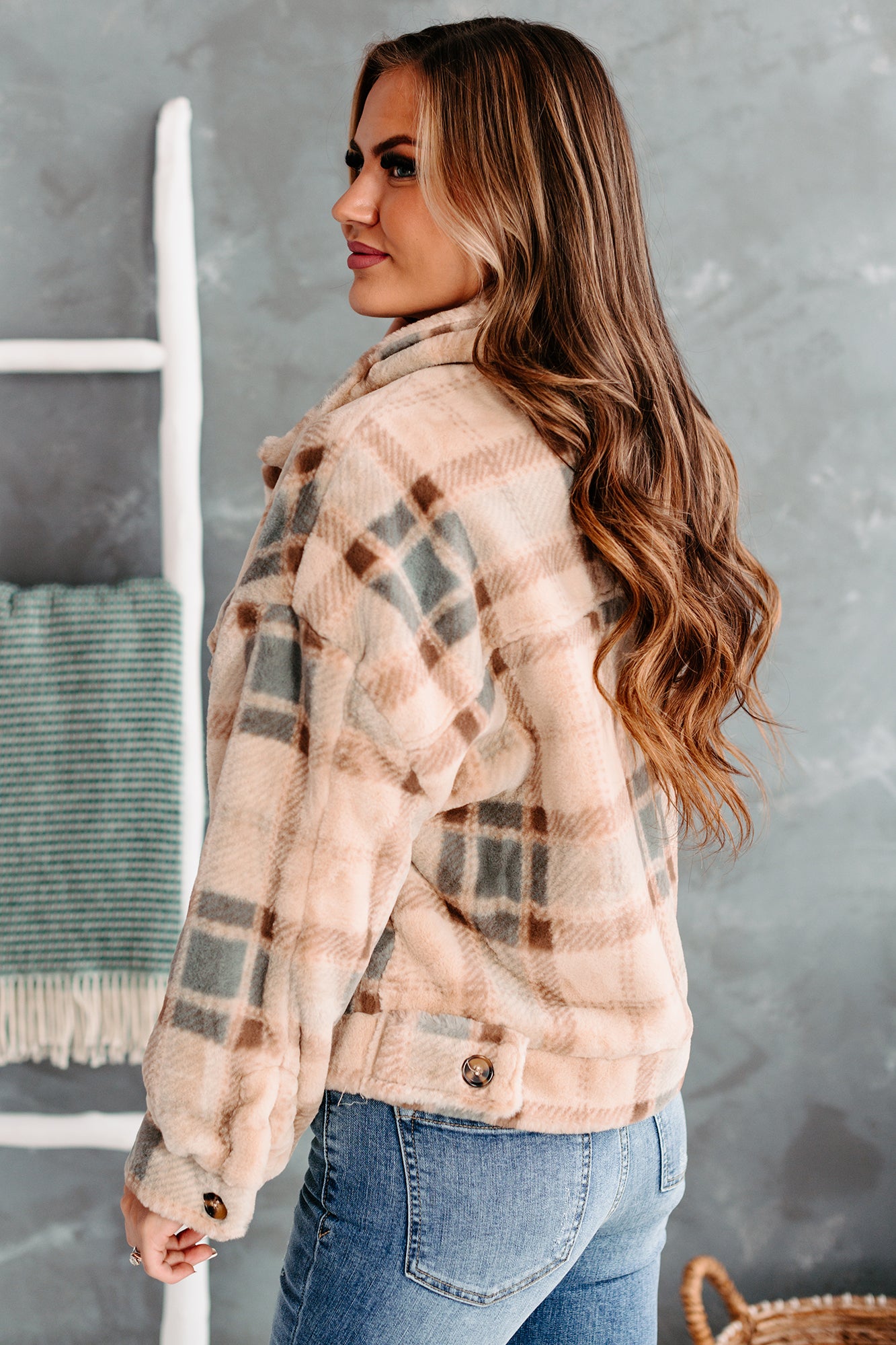 Too Much Fur You Plaid Faux Fur Jacket (Cream)-The Formal Wear
