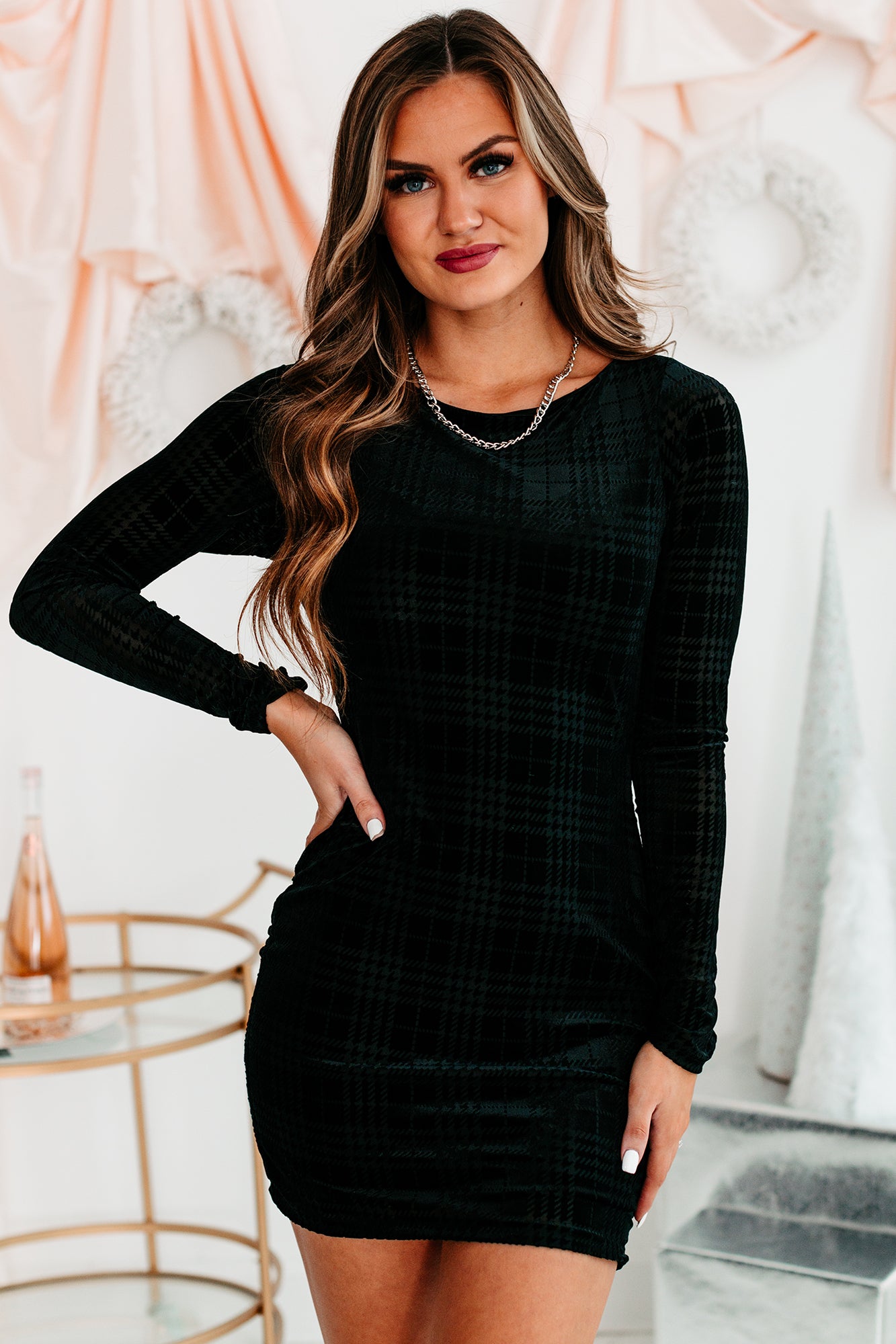 Perfect Storm Velvet Plaid Mini Dress (Black)-The Formal Wear