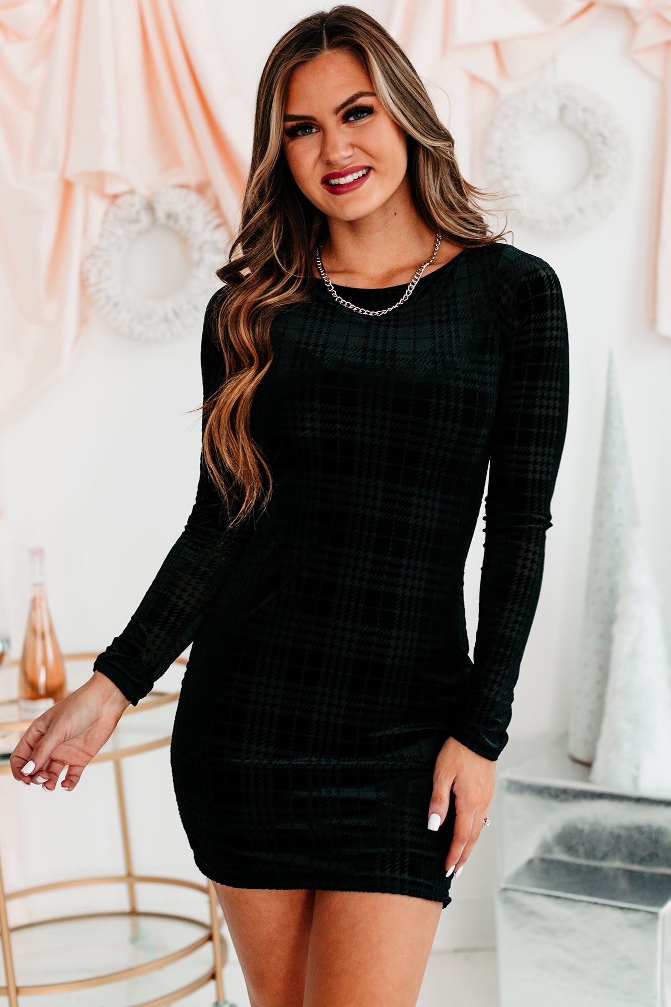 Perfect Storm Velvet Plaid Mini Dress (Black)-The Formal Wear