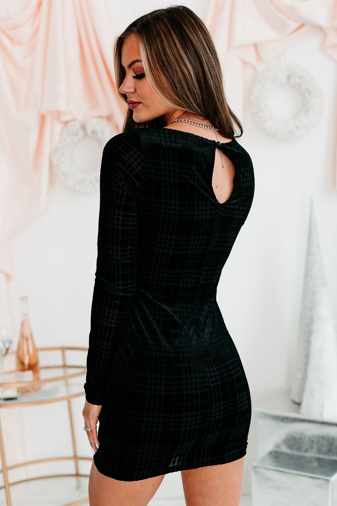 Perfect Storm Velvet Plaid Mini Dress (Black)-The Formal Wear