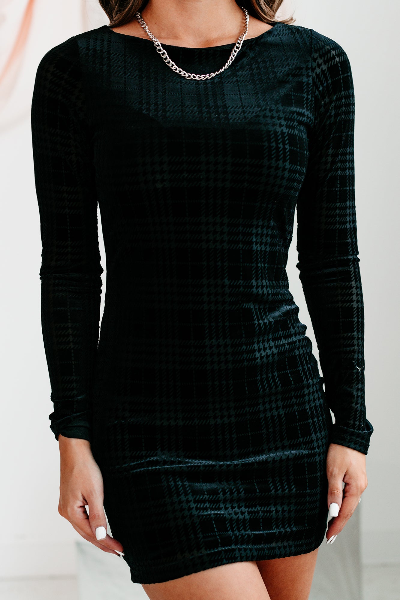 Perfect Storm Velvet Plaid Mini Dress (Black)-The Formal Wear