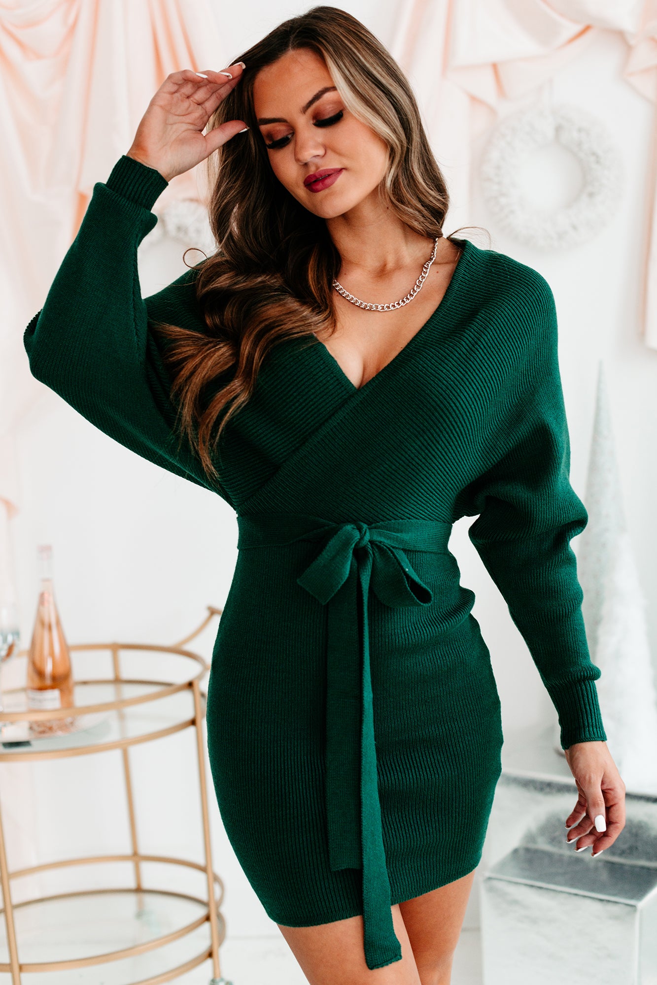 Treat Yourself Better Dolman Sleeve Sweater Dress (Forest Green)-The Formal Wear