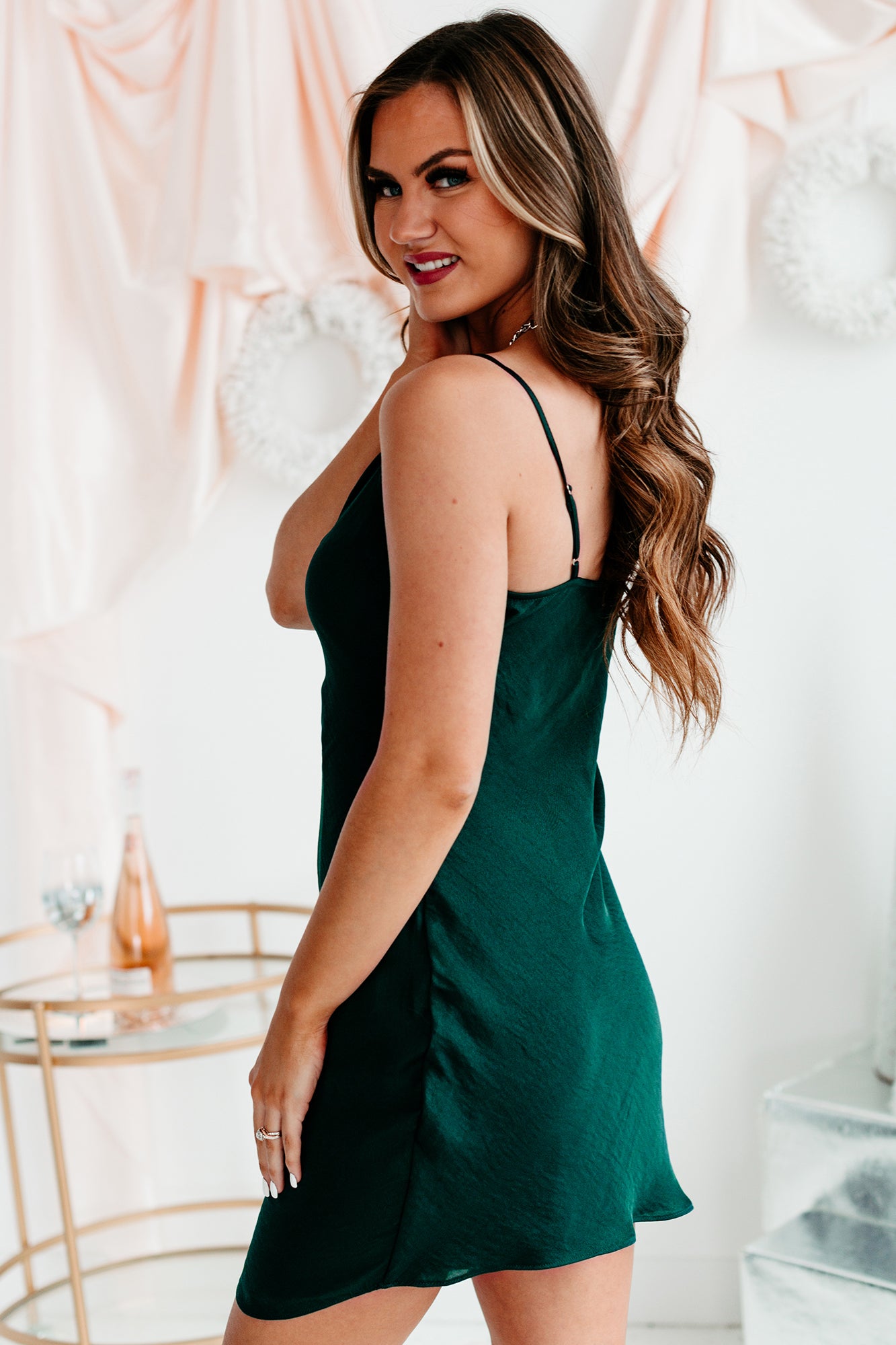 Secretly Yours Cowl Neck Mini Dress (Deep Forest)-The Formal Wear