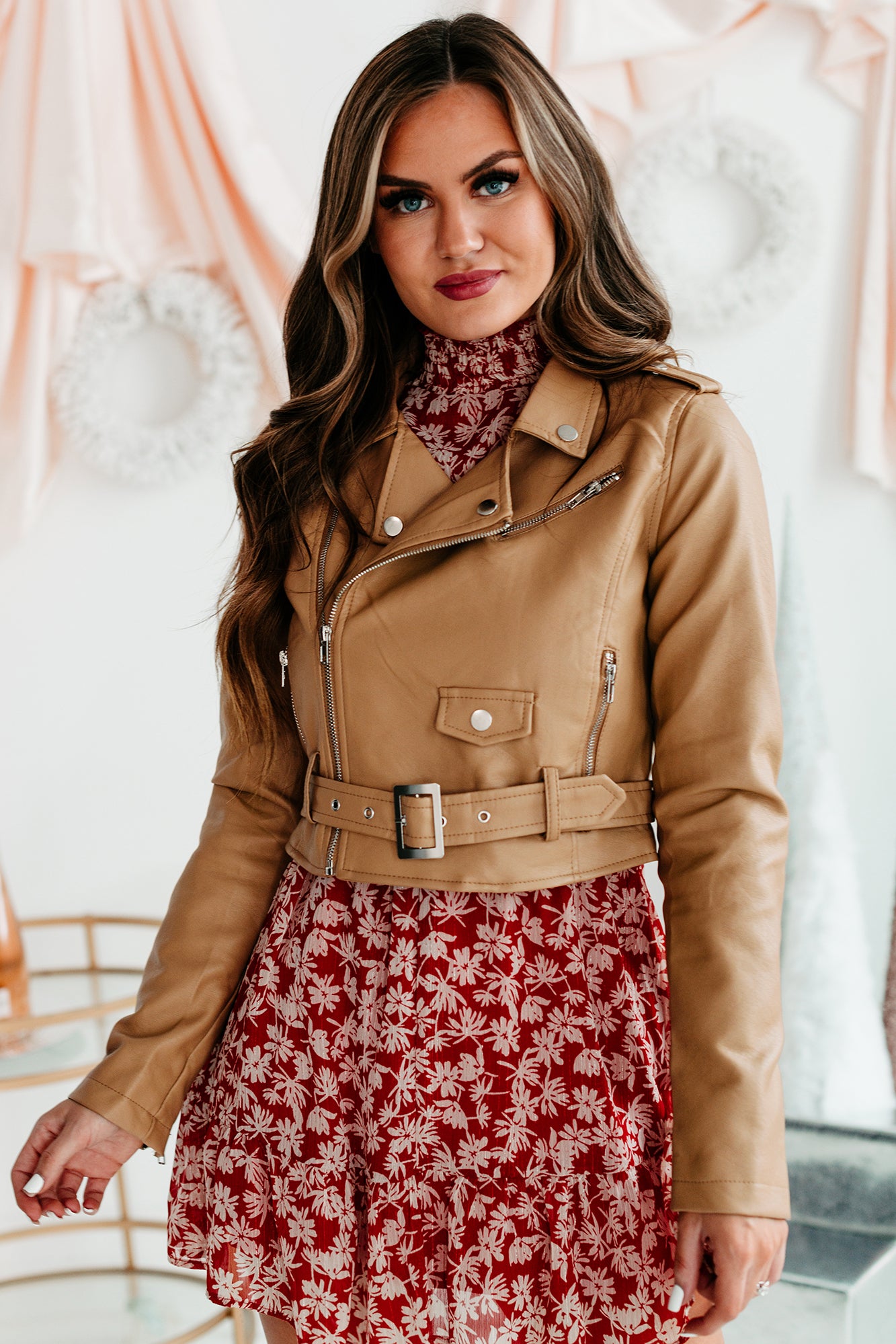 Ace Of Shade Cropped Faux Leather Jacket (Taupe)-The Formal Wear