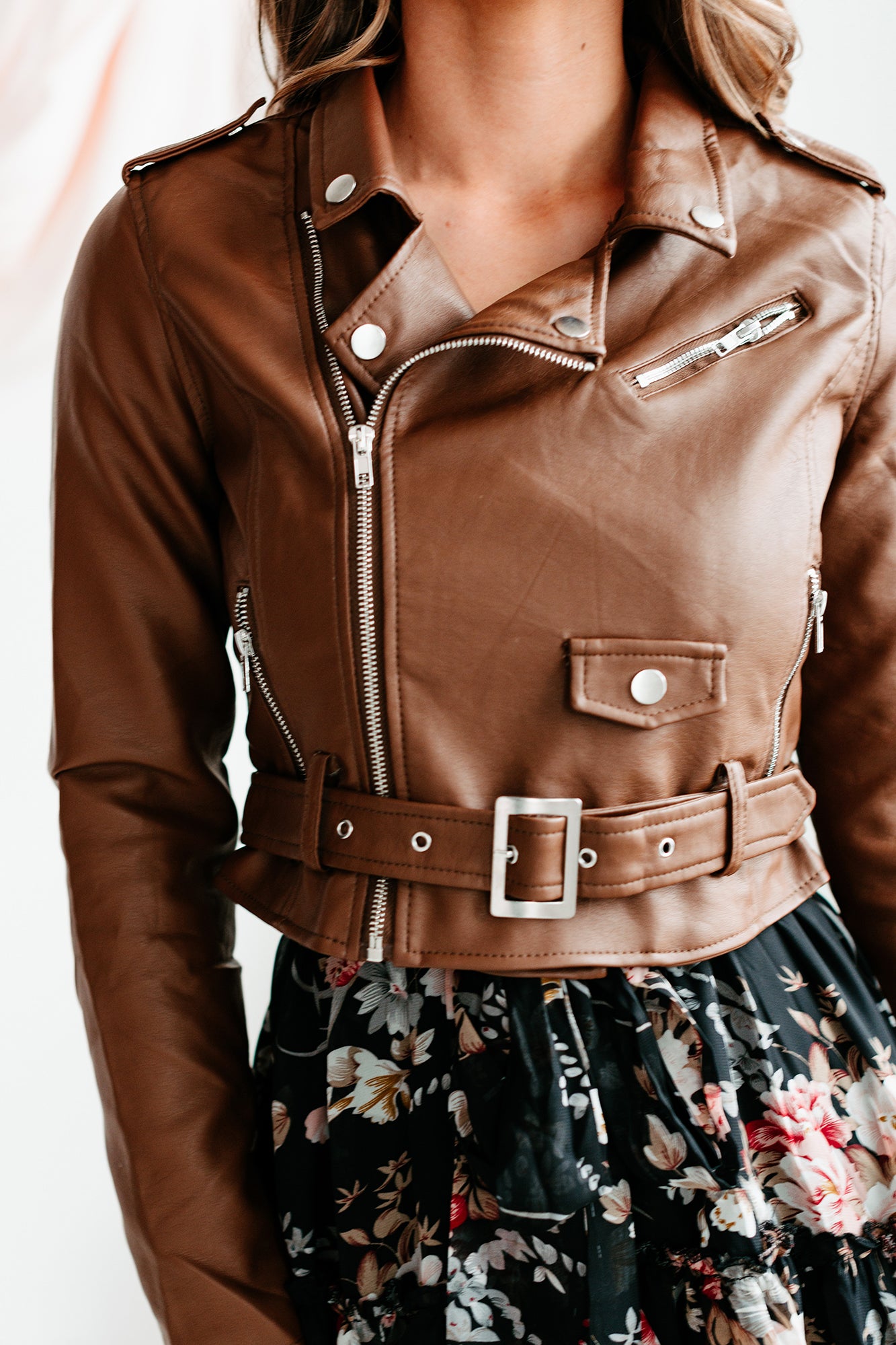 Ace Of Shade Cropped Faux Leather Jacket (Cappuccino)-The Formal Wear
