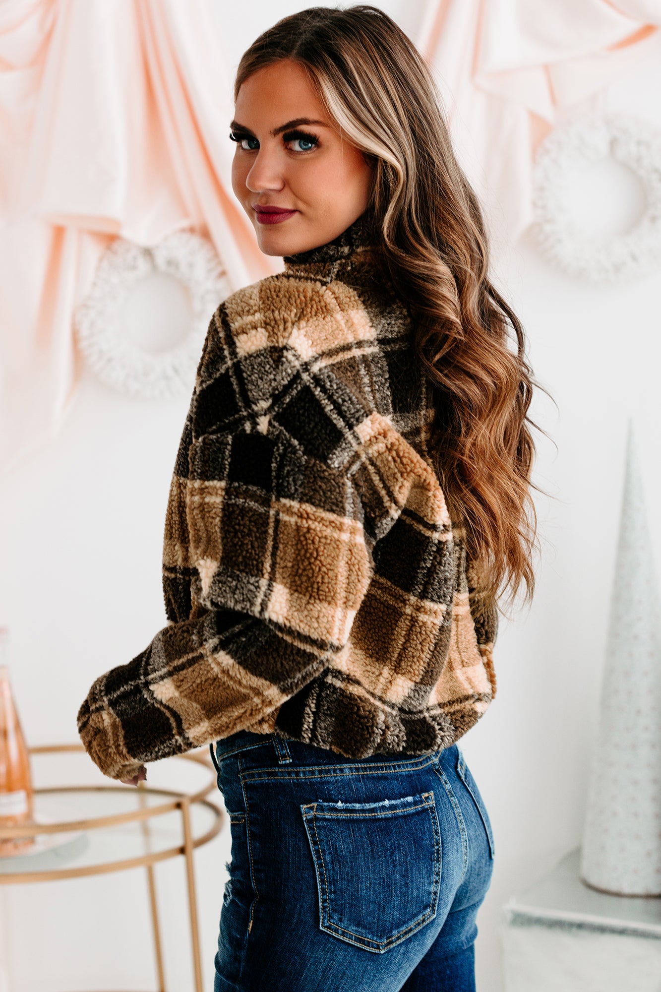 Live Your Truth Plaid Quarter-Zip Pullover (Brown)-The Formal Wear