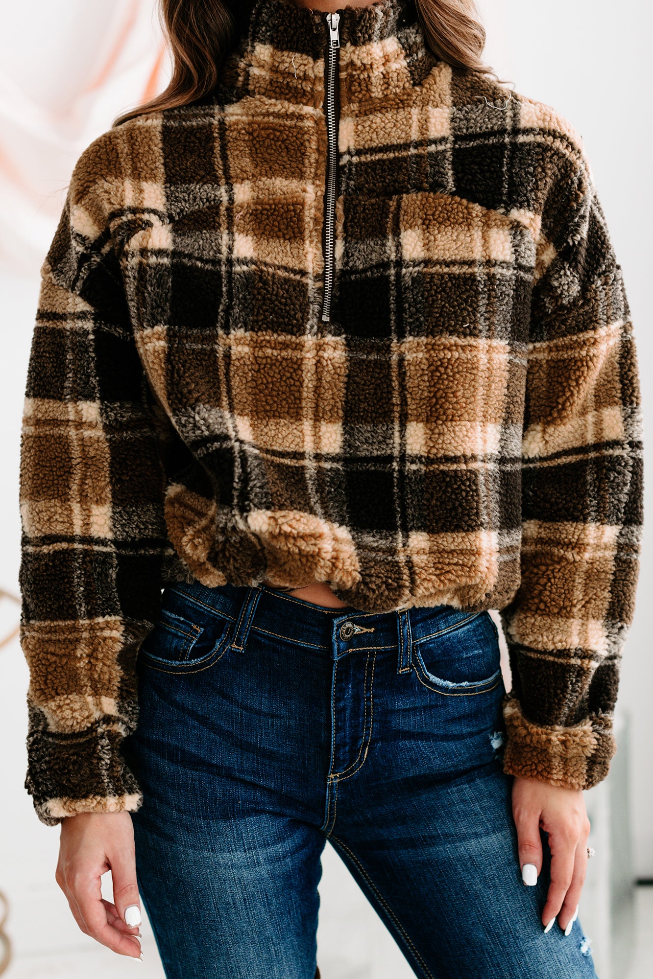 Live Your Truth Plaid Quarter-Zip Pullover (Brown)-The Formal Wear