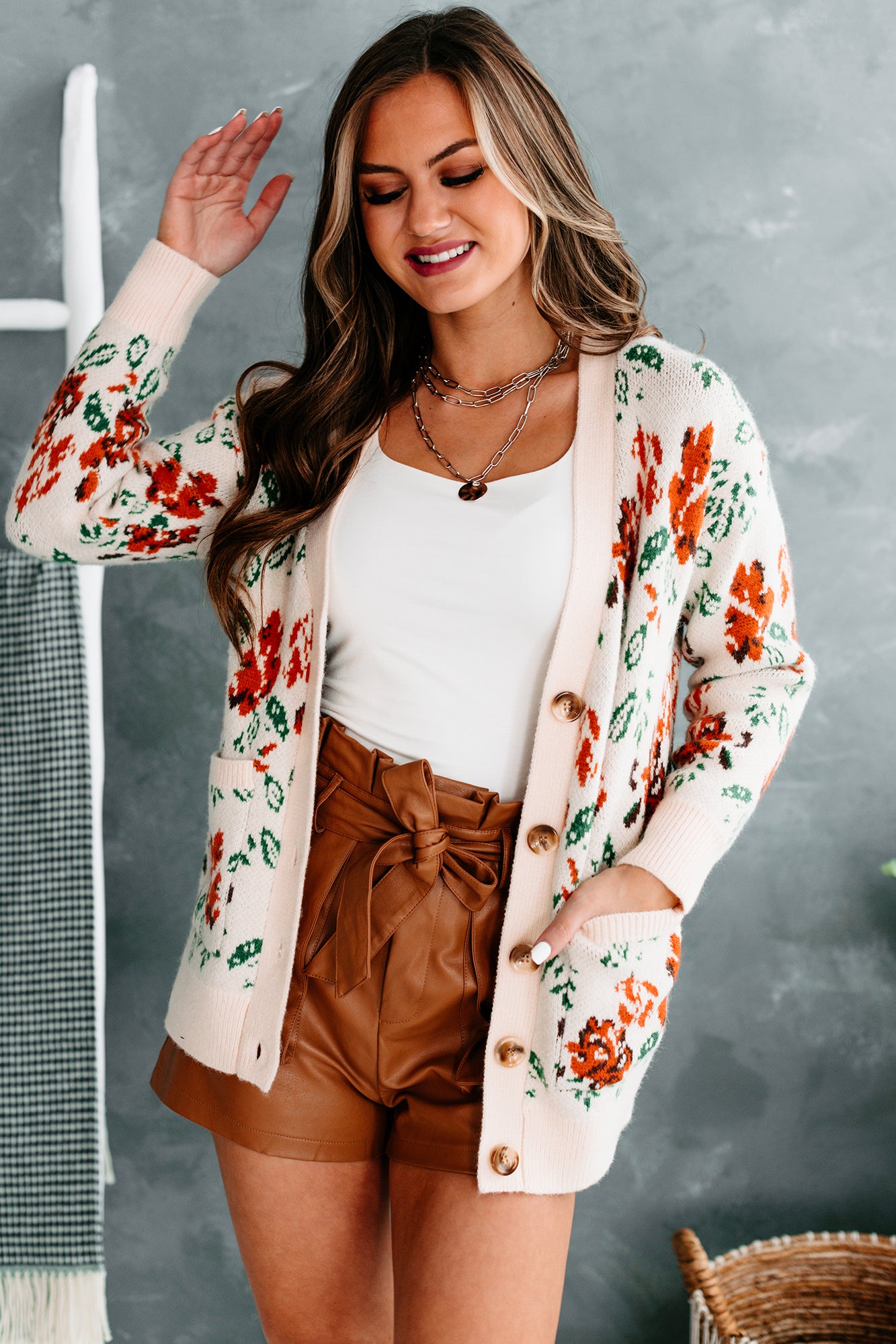Elmira Floral Knit Button-Front Cardigan (Cream)-The Formal Wear