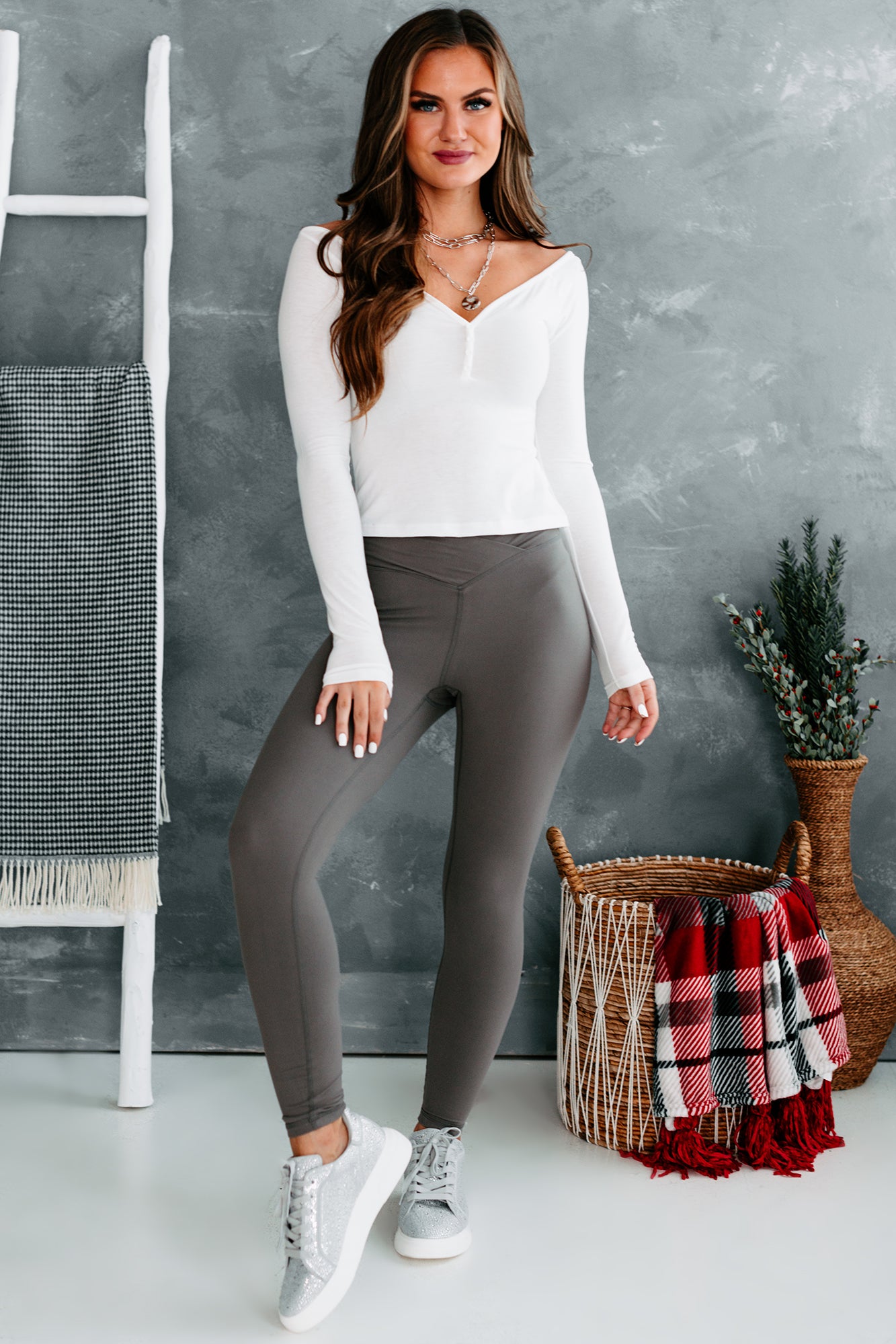 Beautifully Basic Buttery Soft Cross-Over Leggings (Smoke Grey)-The Formal Wear