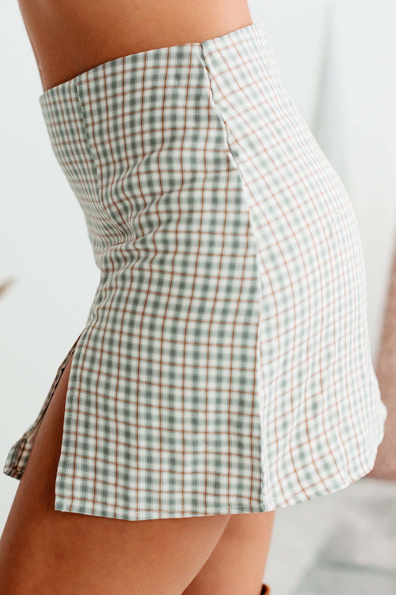 Don't Be Tardy Plaid Mini Skirt (Sage)-The Formal Wear