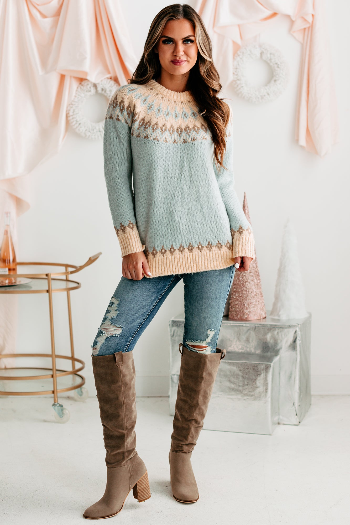 Don't Get It Printed Geometric Sweater (Blue Multi)-The Formal Wear