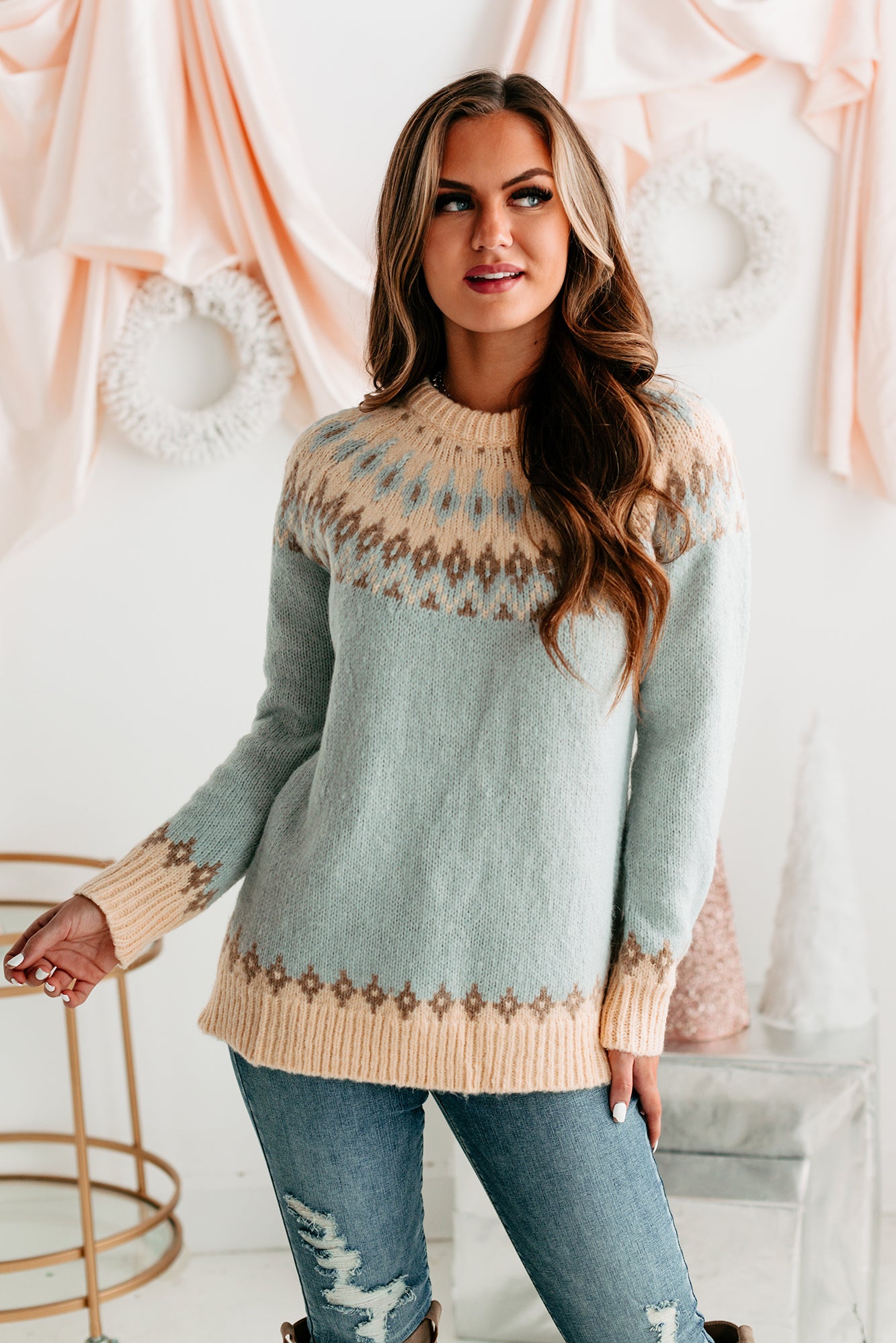 Don't Get It Printed Geometric Sweater (Blue Multi)-The Formal Wear