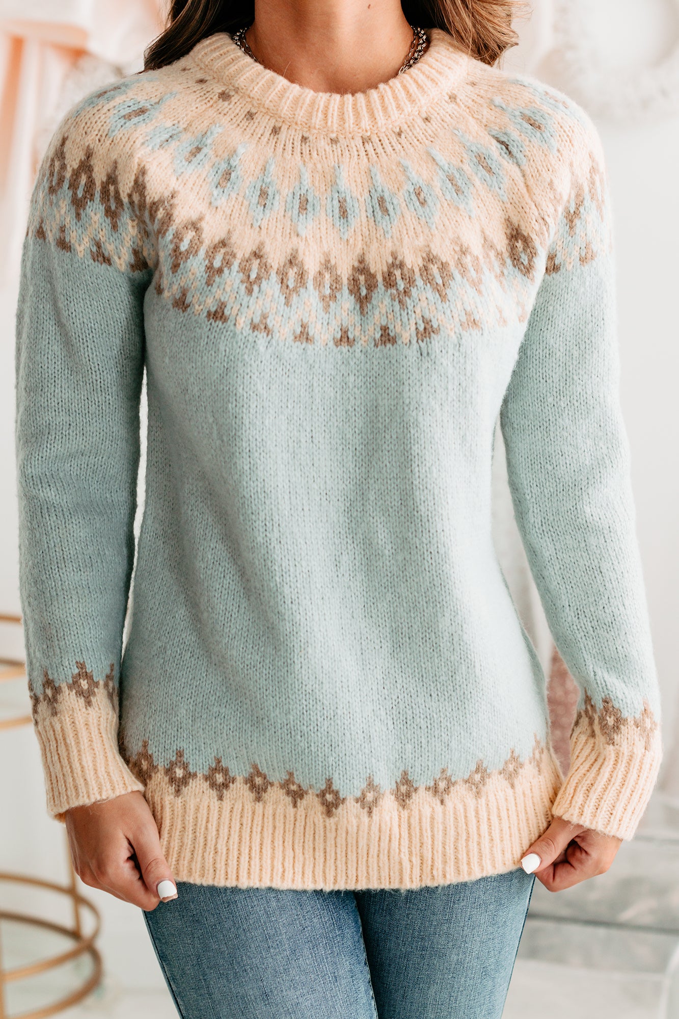 Don't Get It Printed Geometric Sweater (Blue Multi)-The Formal Wear