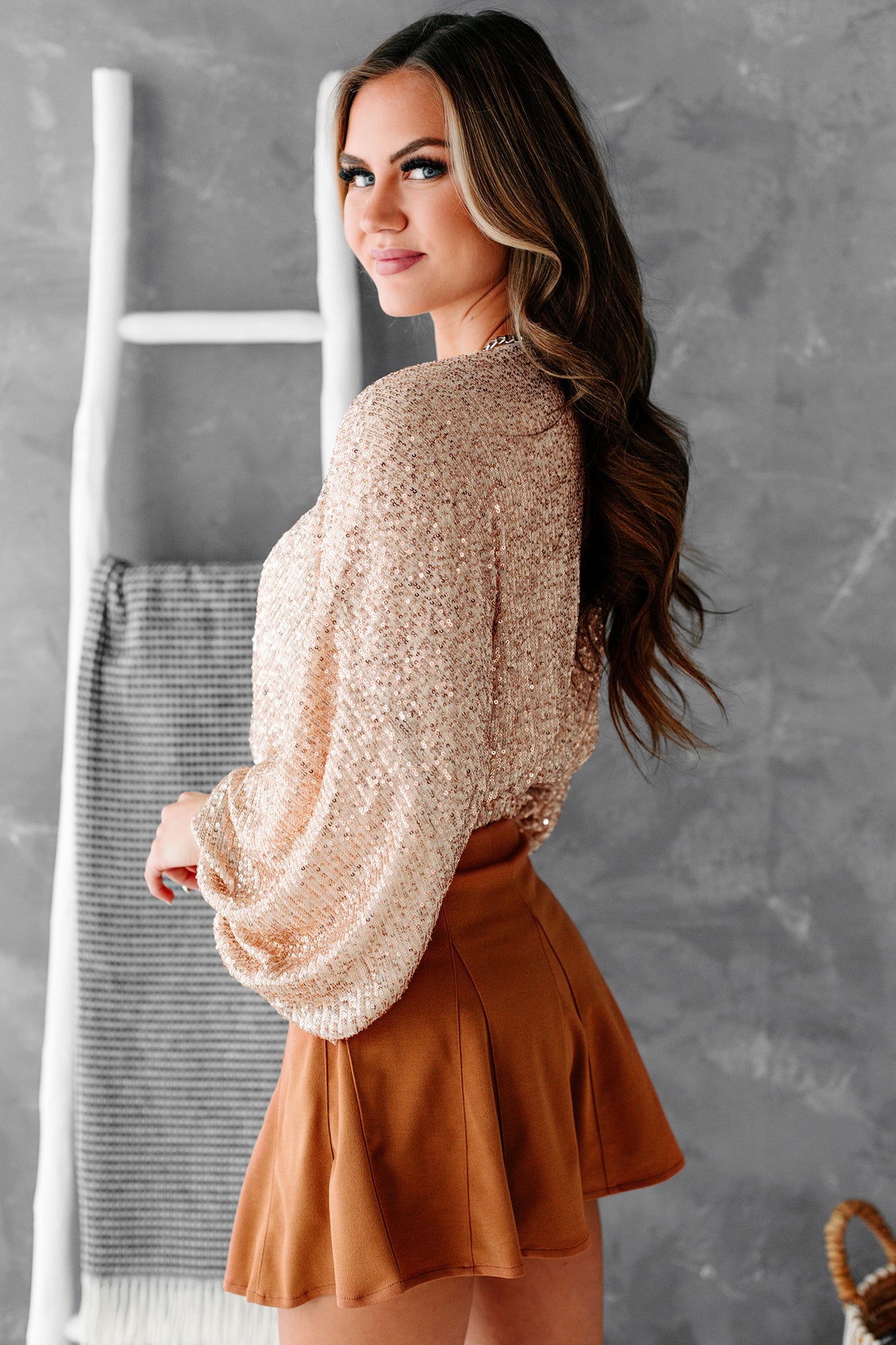 Stop The Show Sequin Cropped Top (Champagne)-The Formal Wear