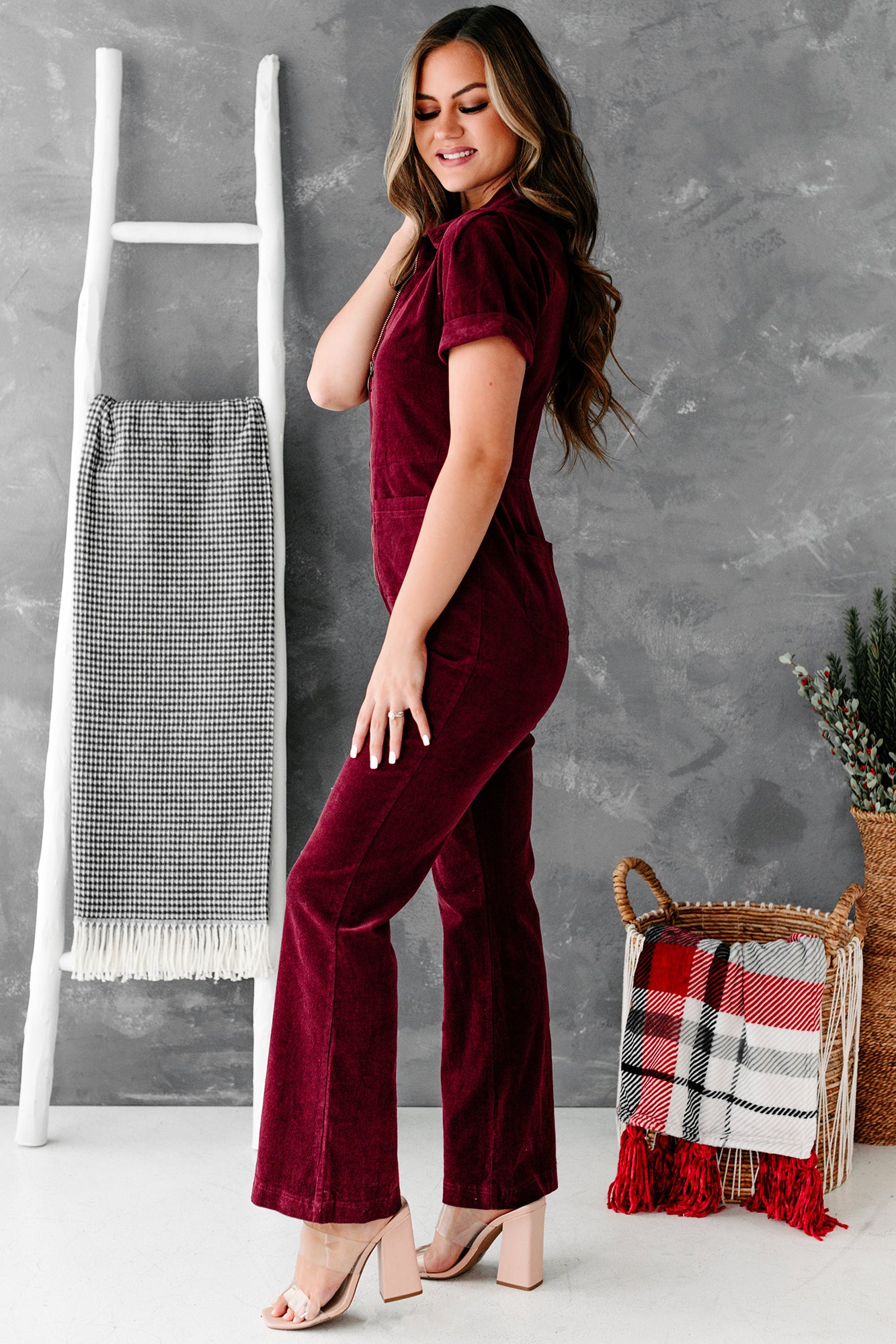 Out Of Sight Corduroy Jumpsuit (Plum)-The Formal Wear