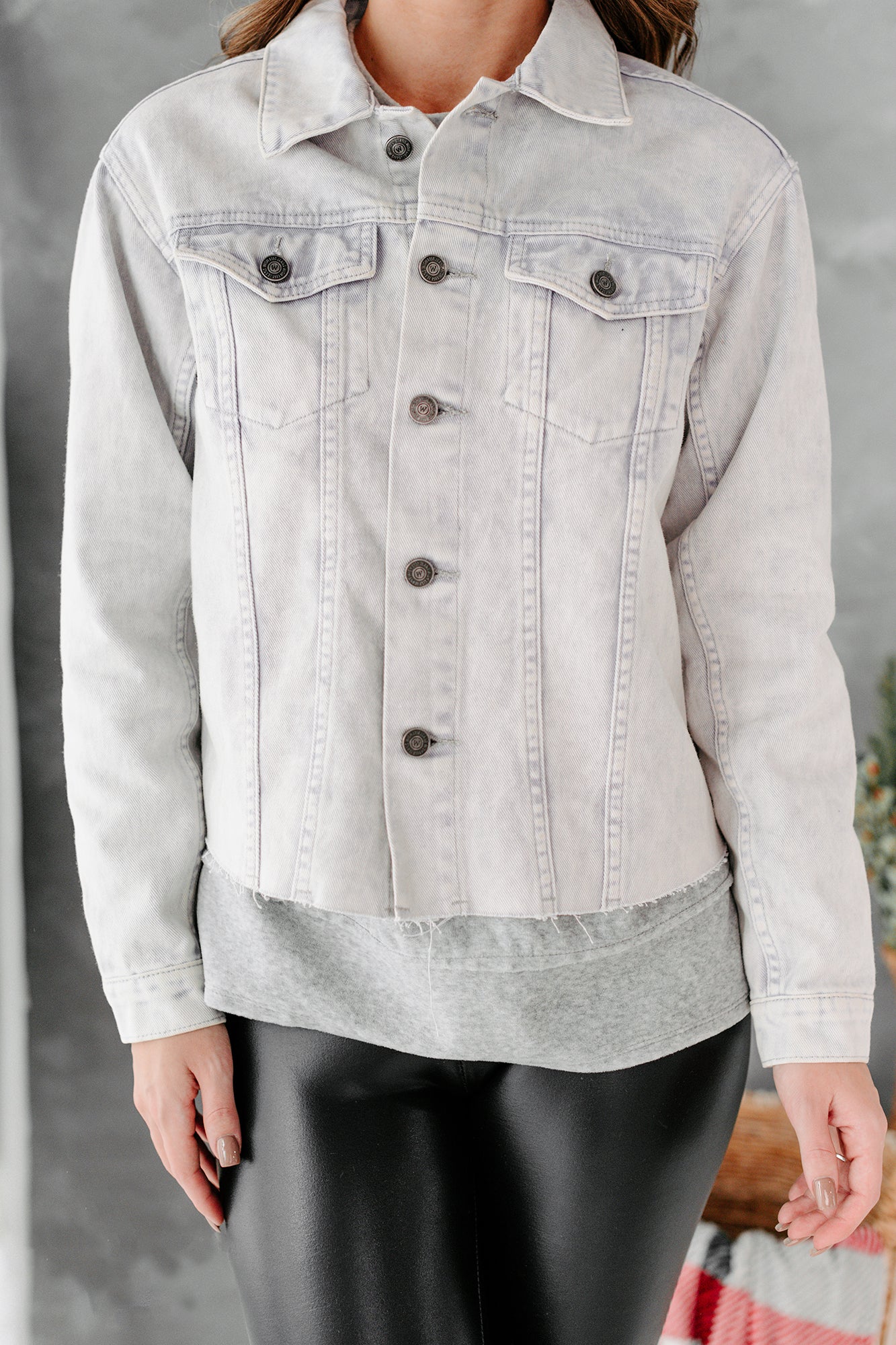 Arendelle Raw Hem Denim Jacket (Lavender)-The Formal Wear