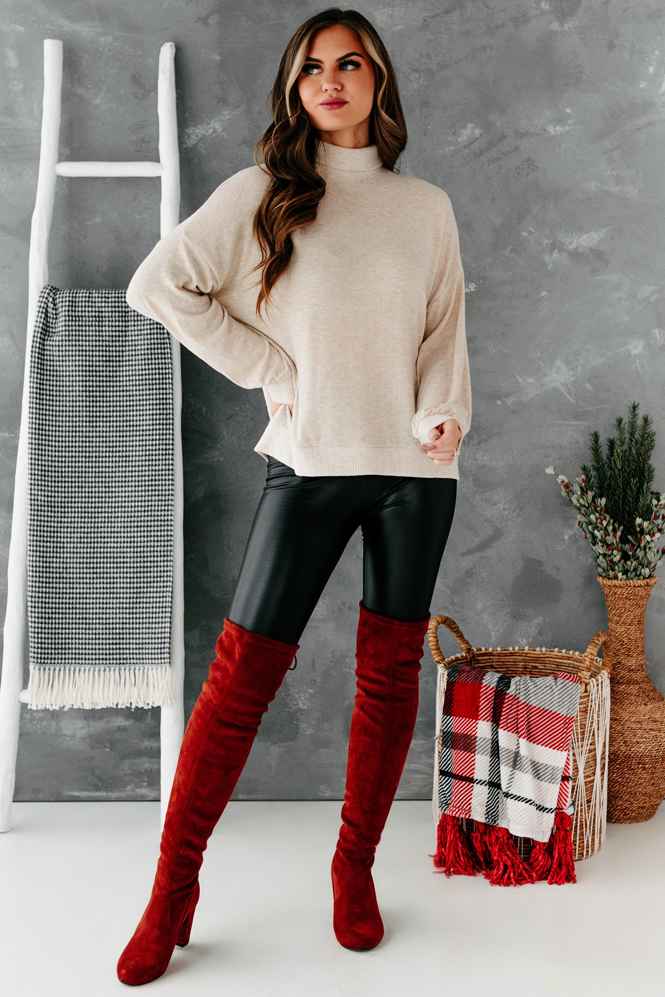 Quinby Long Sleeve Turtleneck Top (Oatmeal)-The Formal Wear