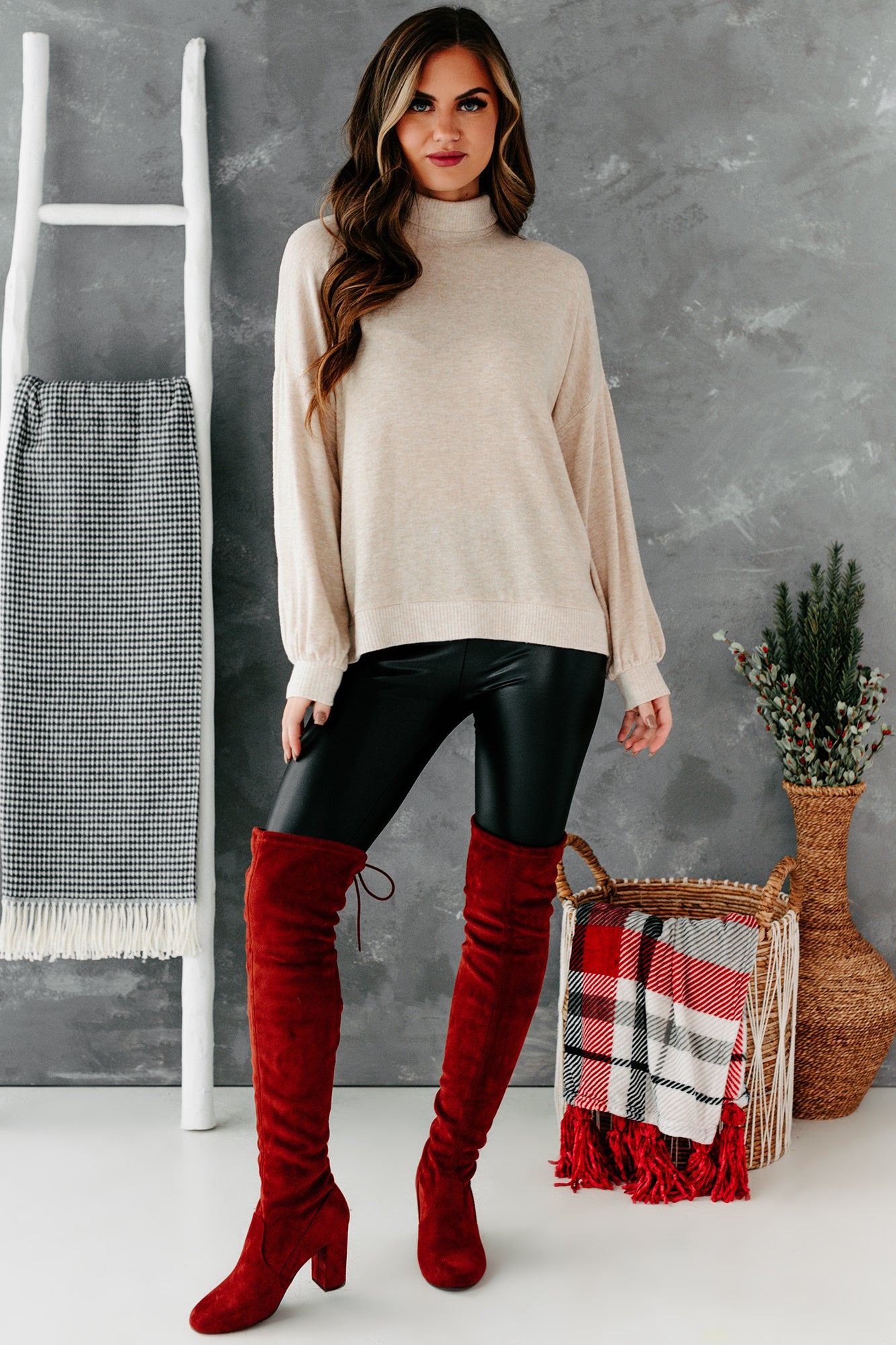 Quinby Long Sleeve Turtleneck Top (Oatmeal)-The Formal Wear