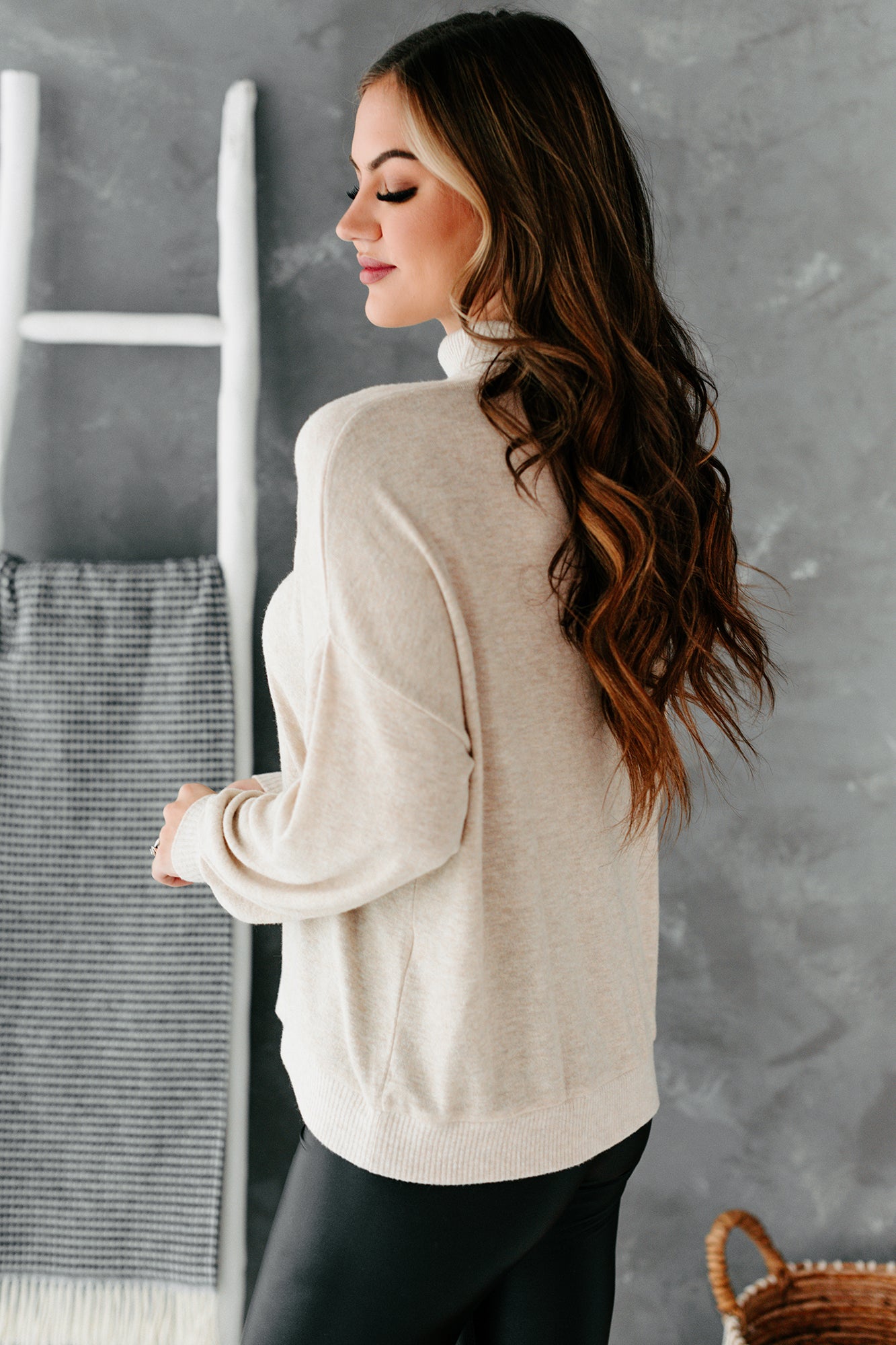 Quinby Long Sleeve Turtleneck Top (Oatmeal)-The Formal Wear