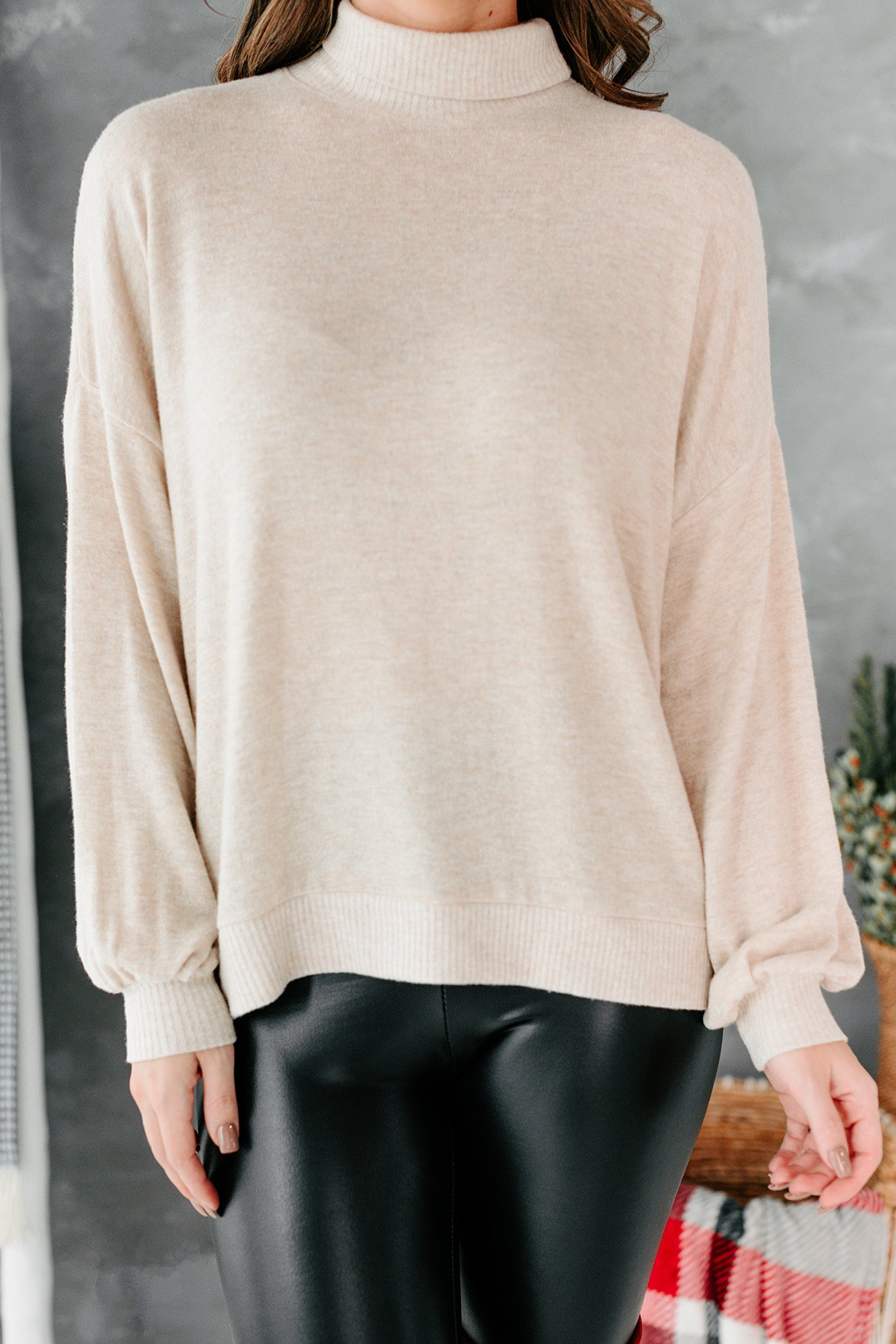 Quinby Long Sleeve Turtleneck Top (Oatmeal)-The Formal Wear