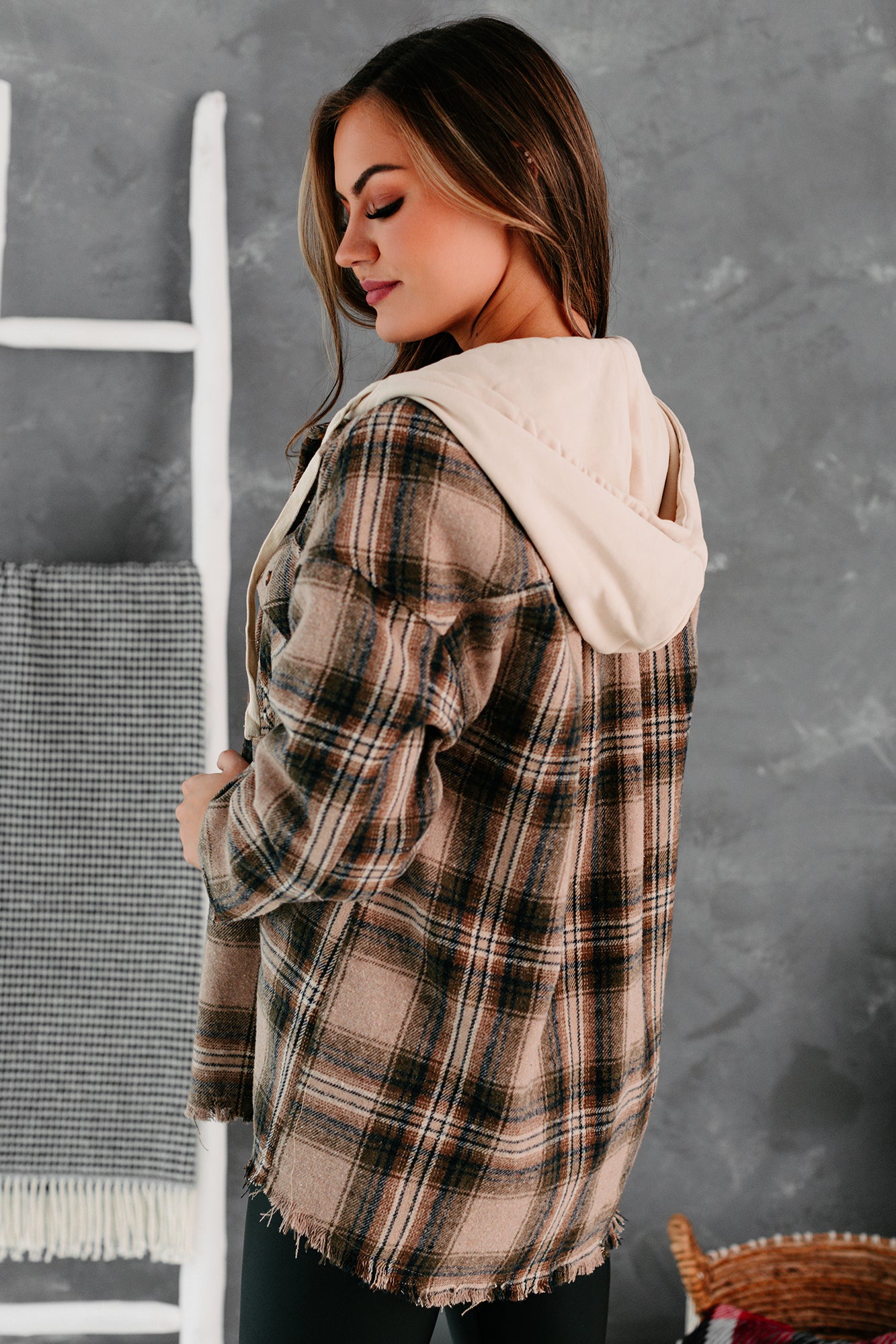 Real Talk Hooded Plaid Shacket (Mocha Mix)-The Formal Wear