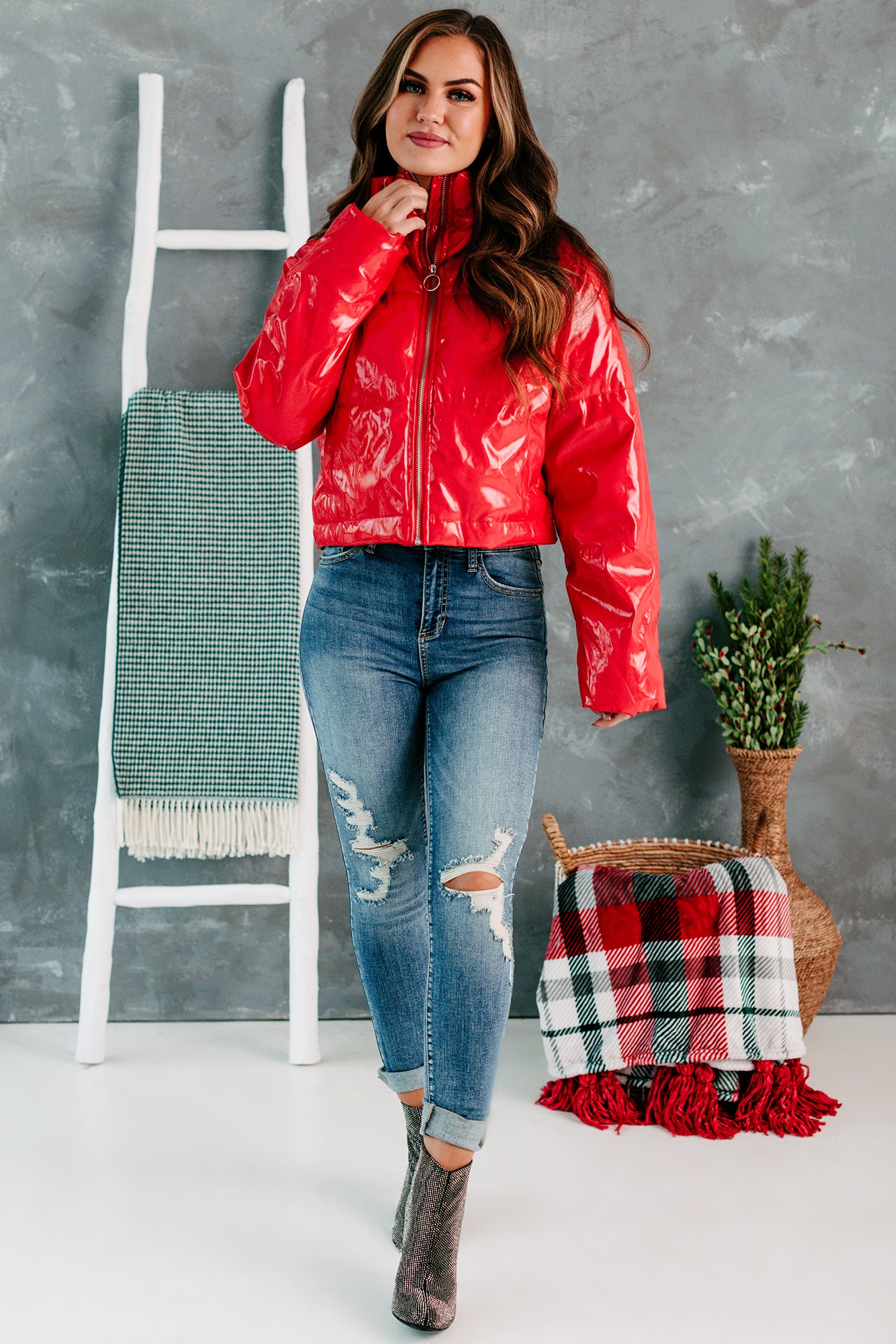 Not That Innocent Patent Leather Puffer Jacket (Red)-The Formal Wear