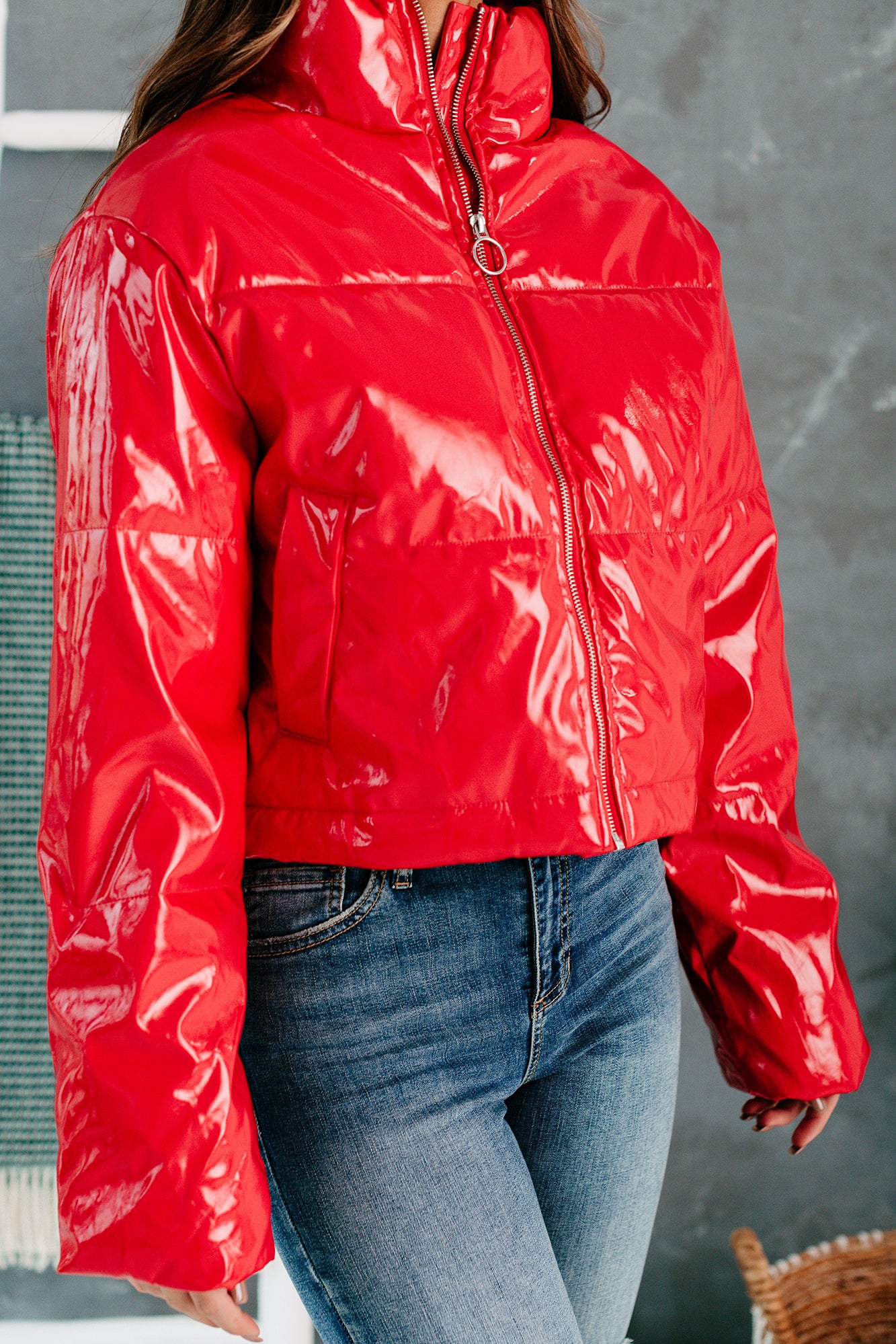 Not That Innocent Patent Leather Puffer Jacket (Red)-The Formal Wear