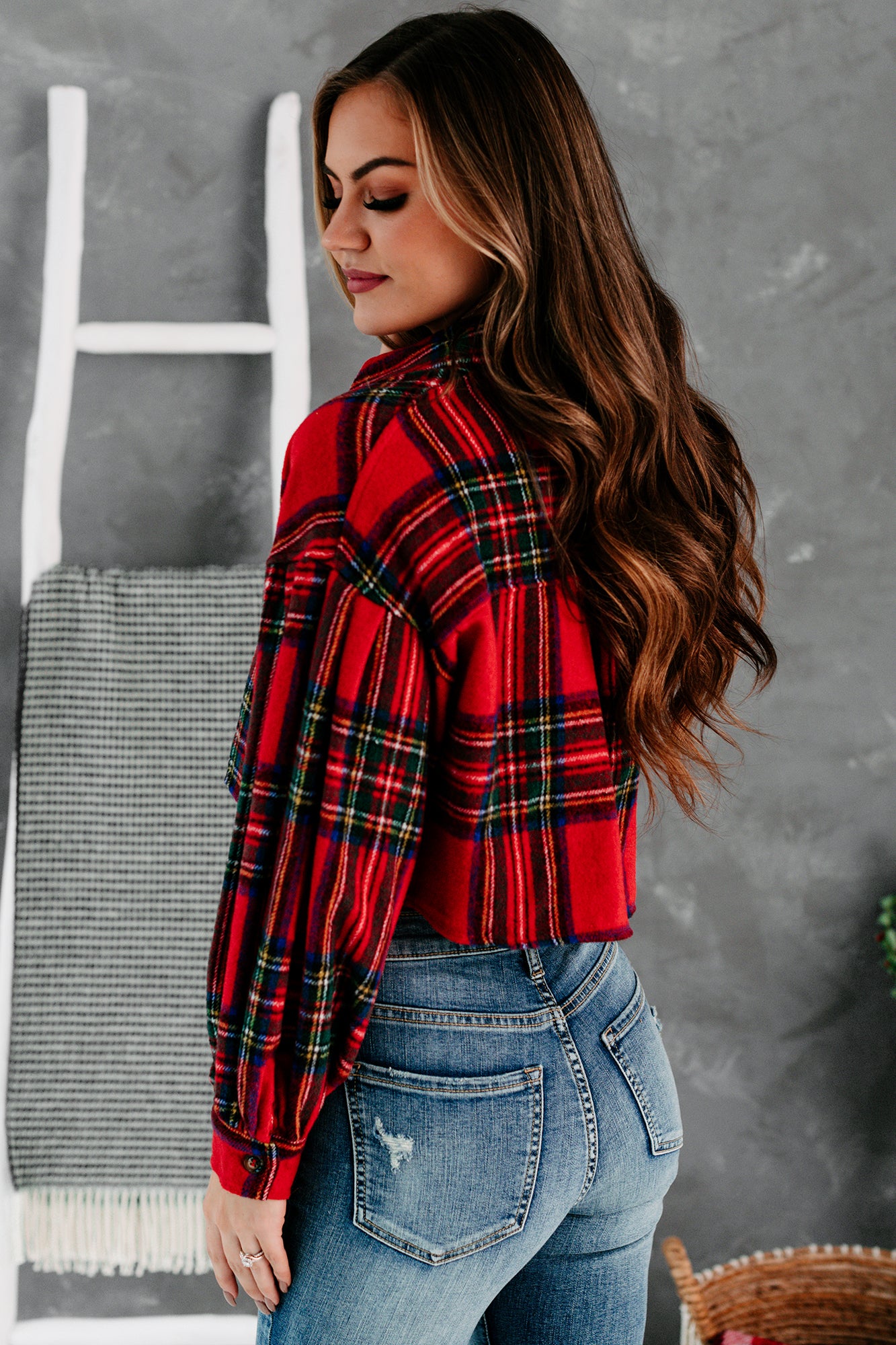 Small But Mighty Cropped Plaid Button-Down (Red)-The Formal Wear
