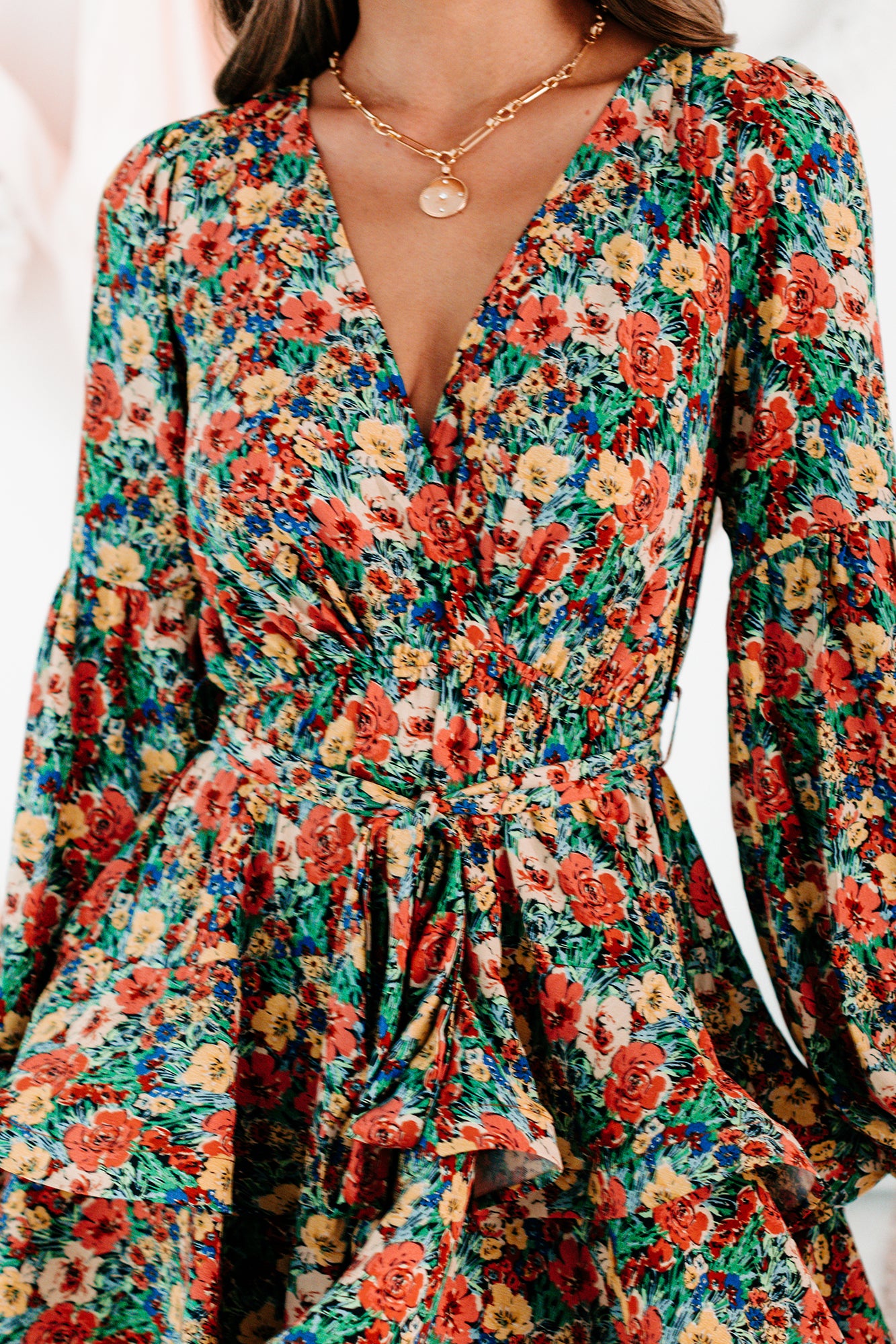 Planting Roots Ruffled Floral Mini Dress (Green Multi)-The Formal Wear