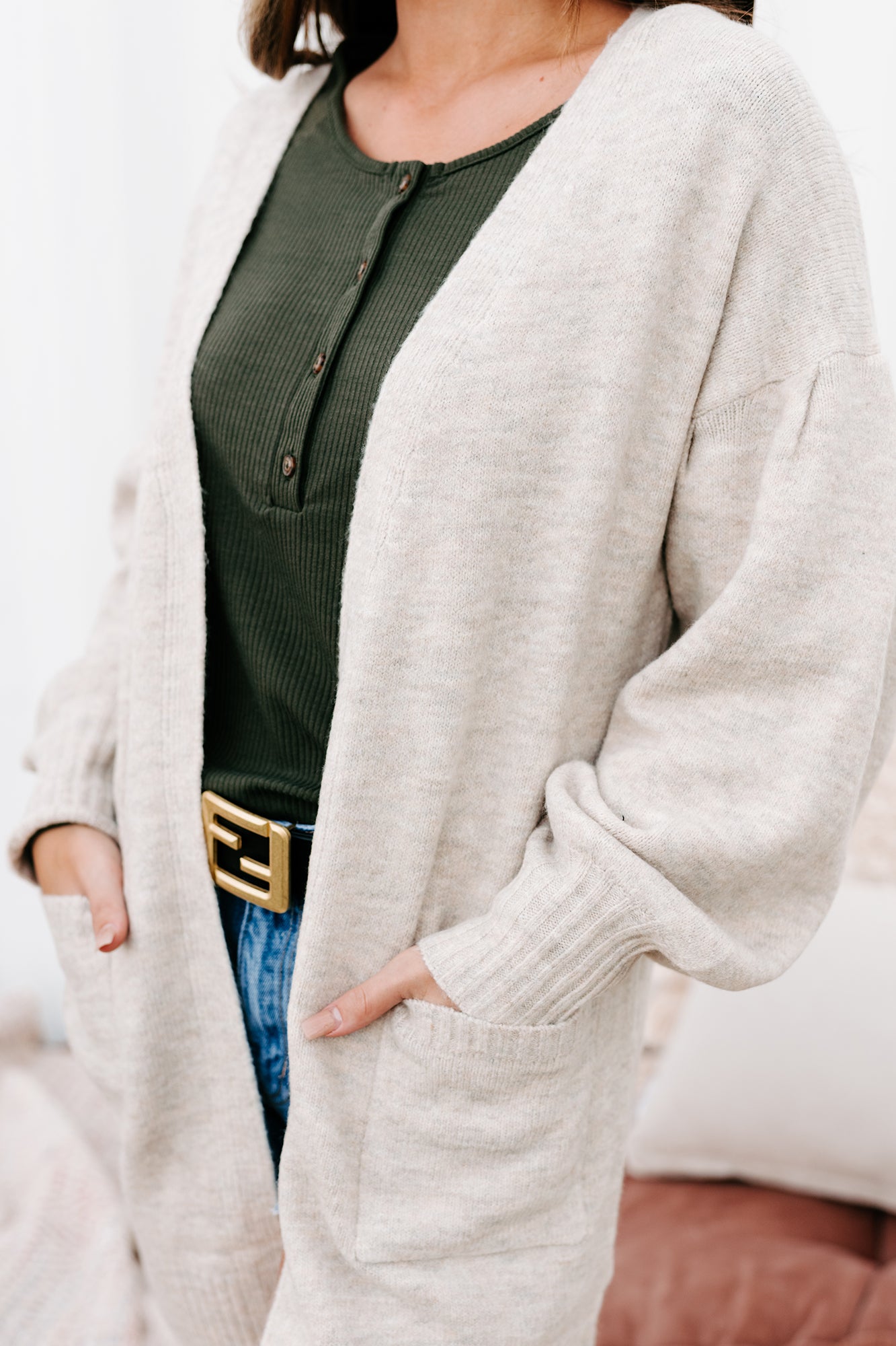 Vail Vista Balloon Sleeve Cardigan (Oatmeal)-The Formal Wear