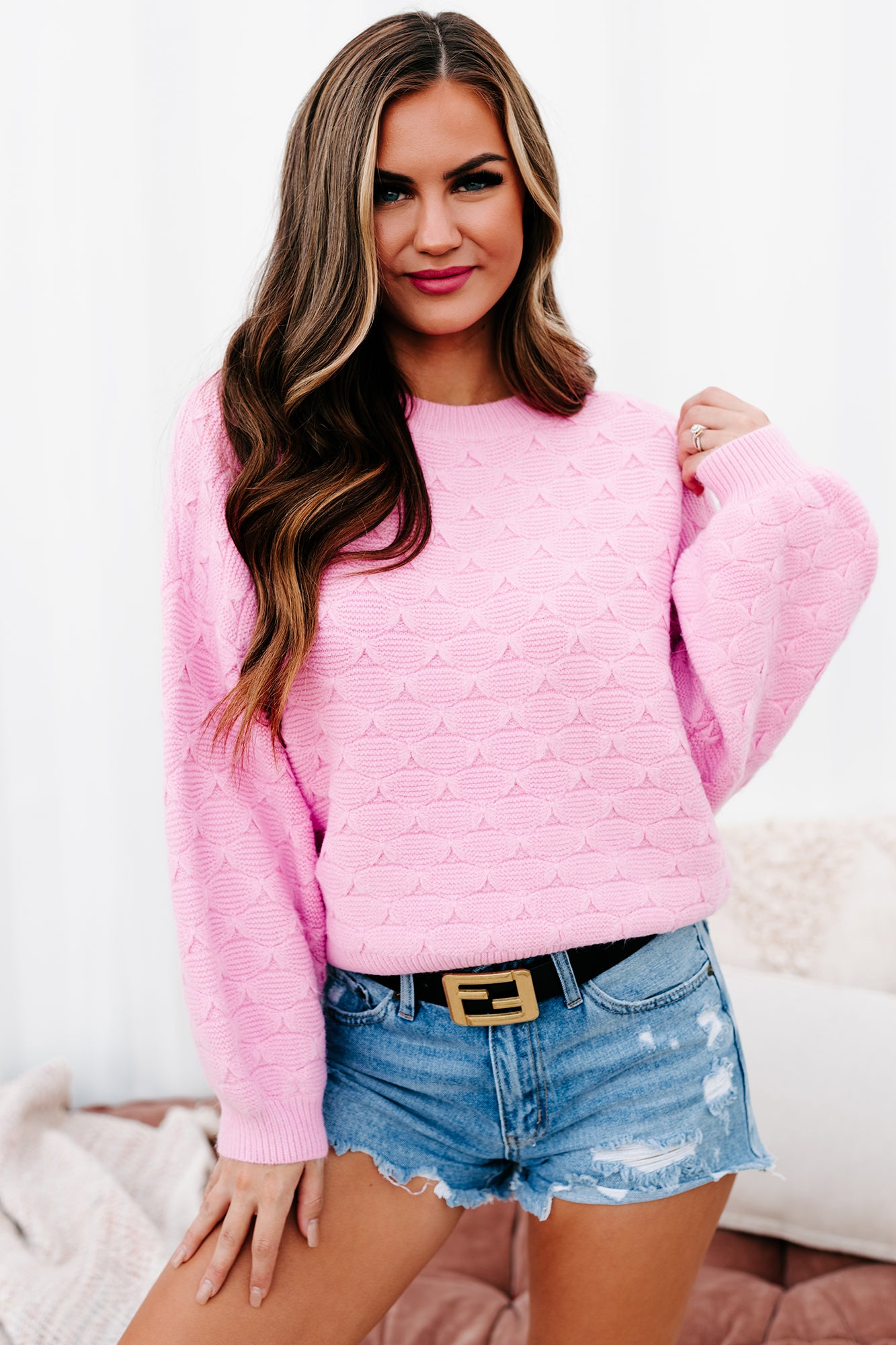 Peculiar Personality Shell Patterned Sweater (Pink)-The Formal Wear