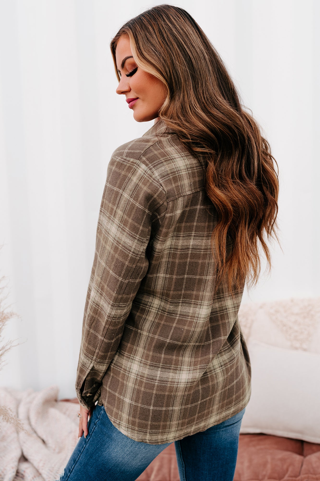 Bringing On Autumn Plaid Button Front Flannel Top (Brown)-The Formal Wear
