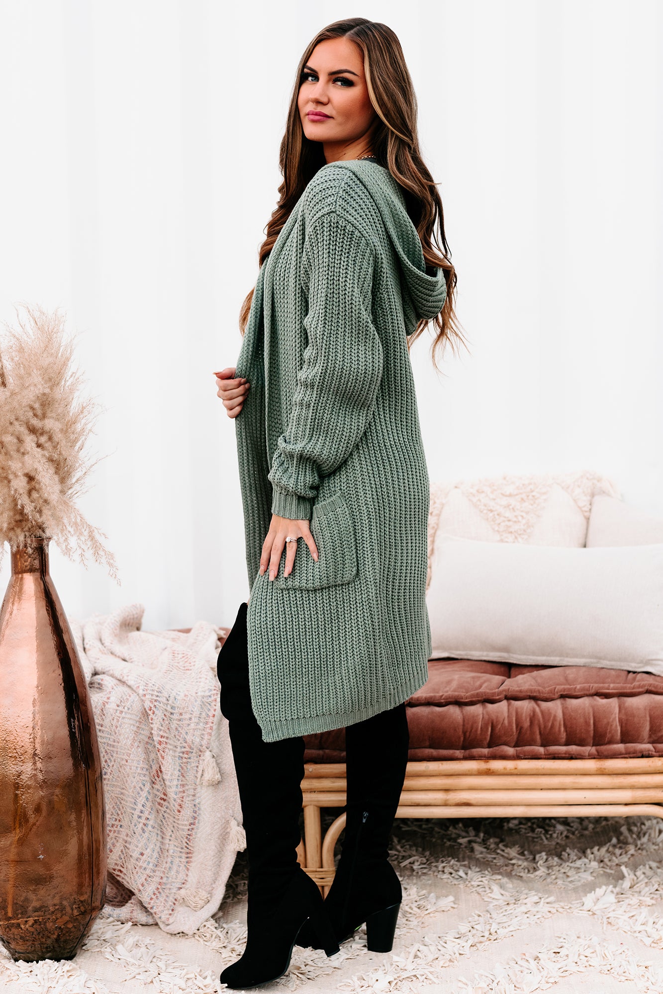 What Really Matters Hooded Cardigan (Sea Green)-The Formal Wear