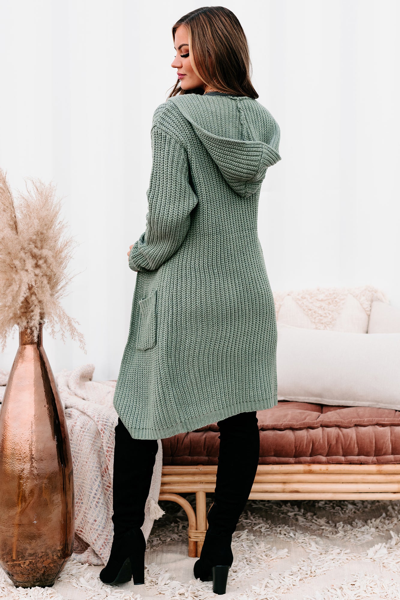 What Really Matters Hooded Cardigan (Sea Green)-The Formal Wear