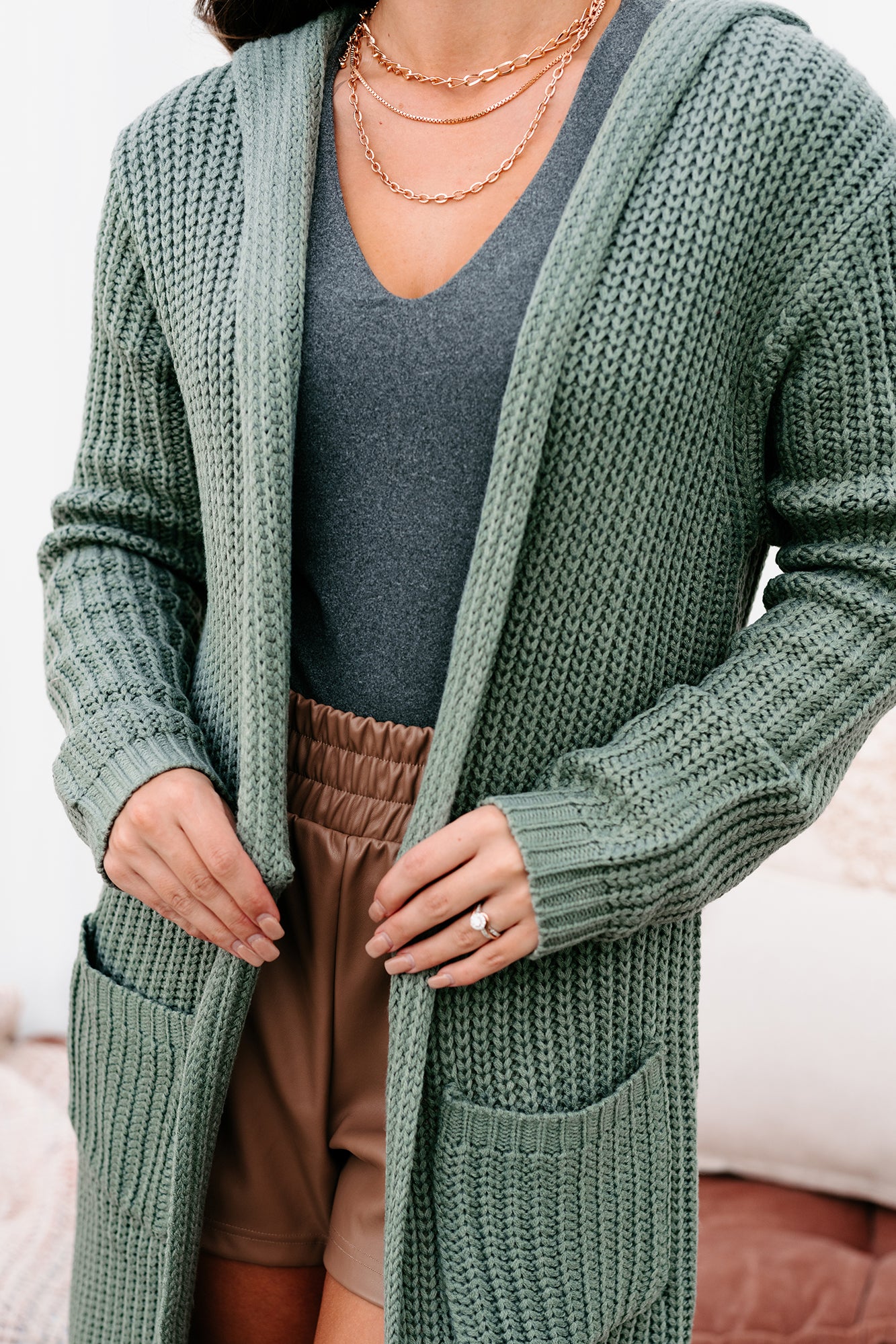 What Really Matters Hooded Cardigan (Sea Green)-The Formal Wear