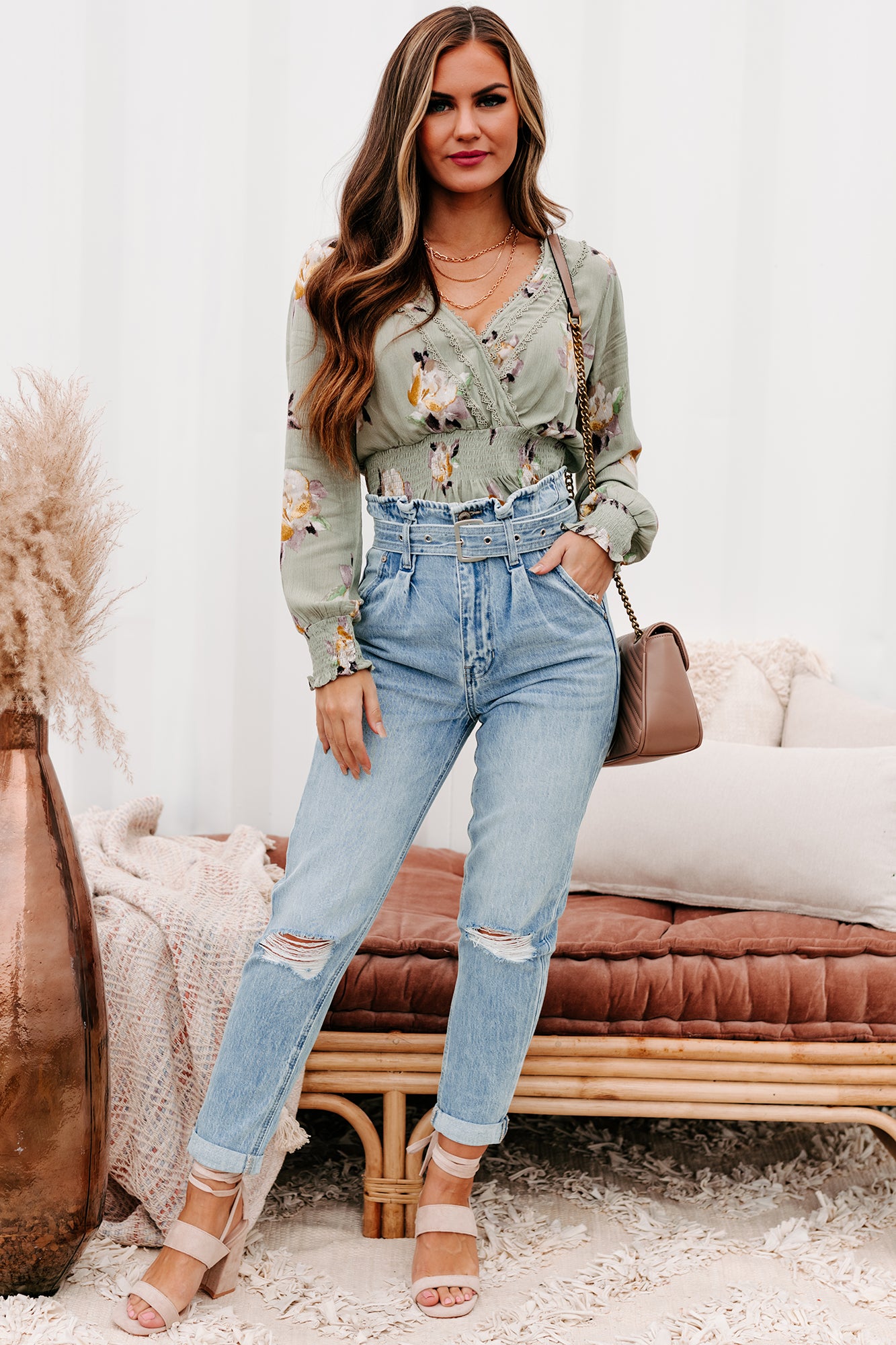 Daylight Magic Kancan High Rise Belted Paperbag Mom Jeans (Light)-The Formal Wear