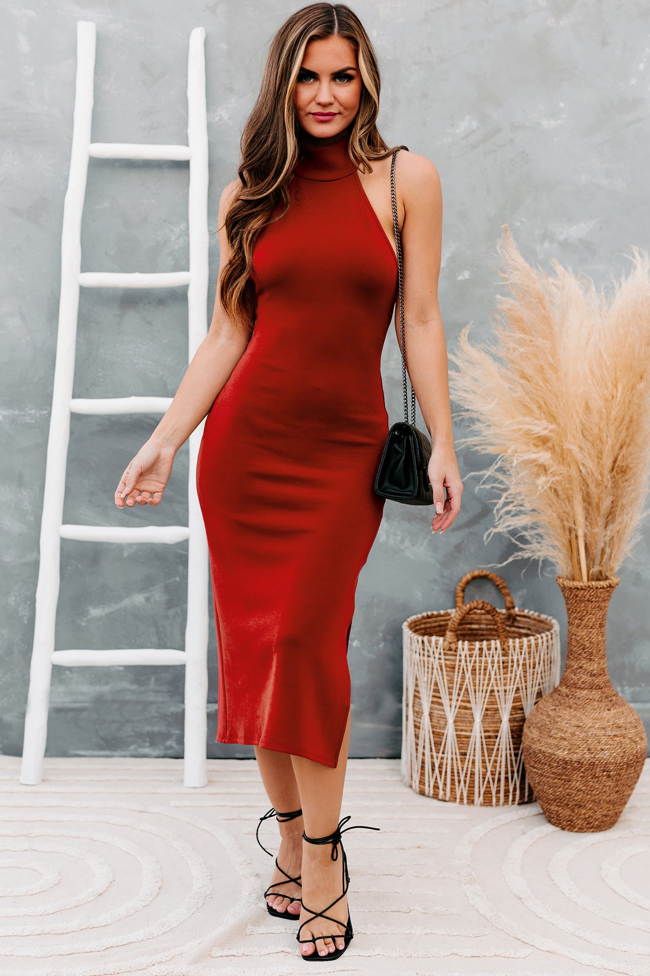 Fashion Agenda Halter Neck Bodycon Midi Dress (Rust)-The Formal Wear