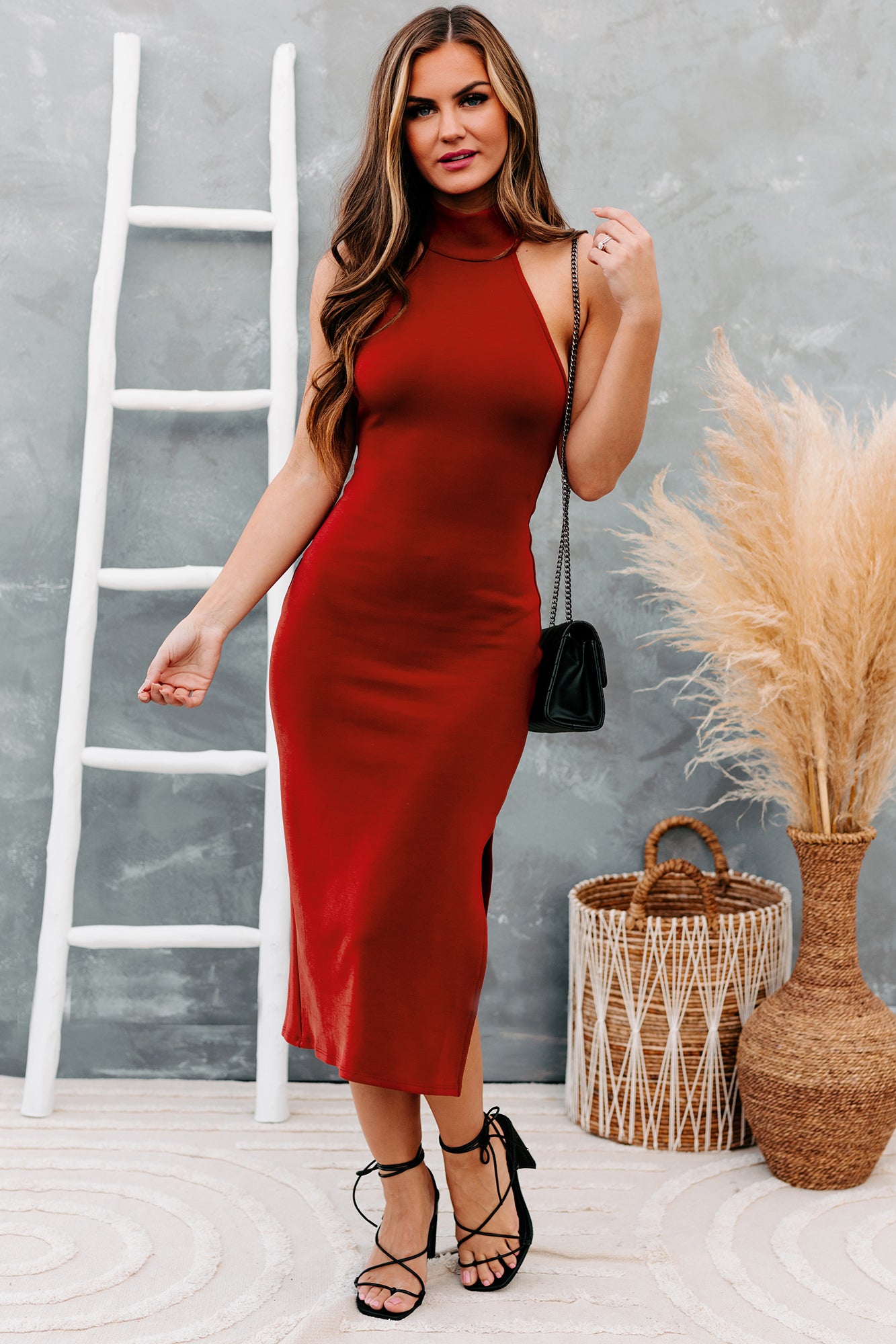 Fashion Agenda Halter Neck Bodycon Midi Dress (Rust)-The Formal Wear