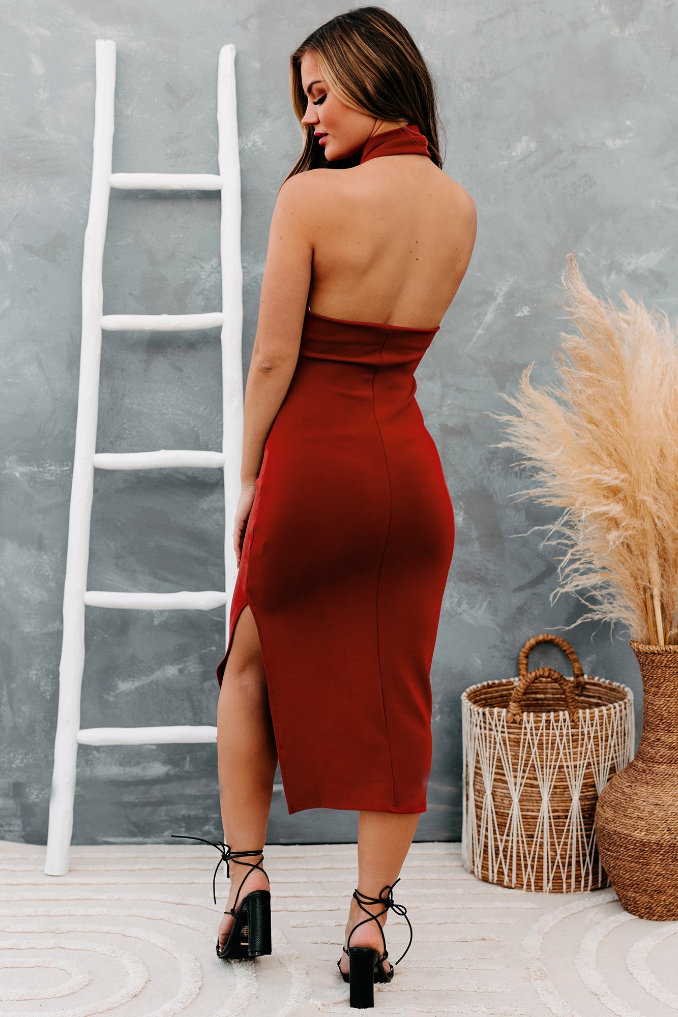 Fashion Agenda Halter Neck Bodycon Midi Dress (Rust)-The Formal Wear