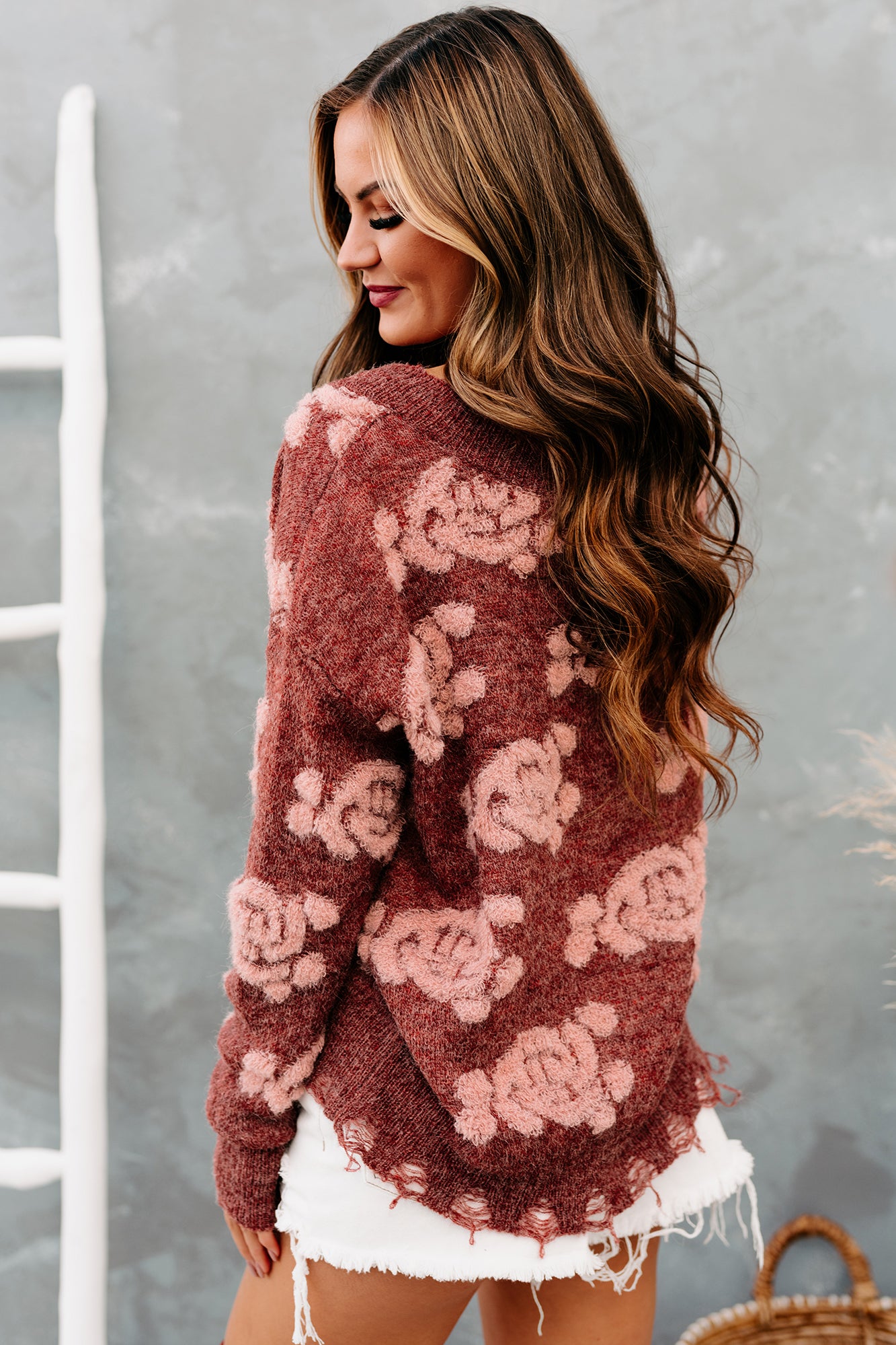 Eccentric Energy Textured Distressed Hem Sweater (Brick)-The Formal Wear