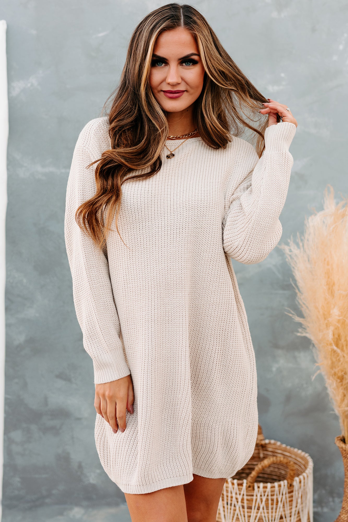 In Total Agreement Sweater Dress (Stone)-The Formal Wear